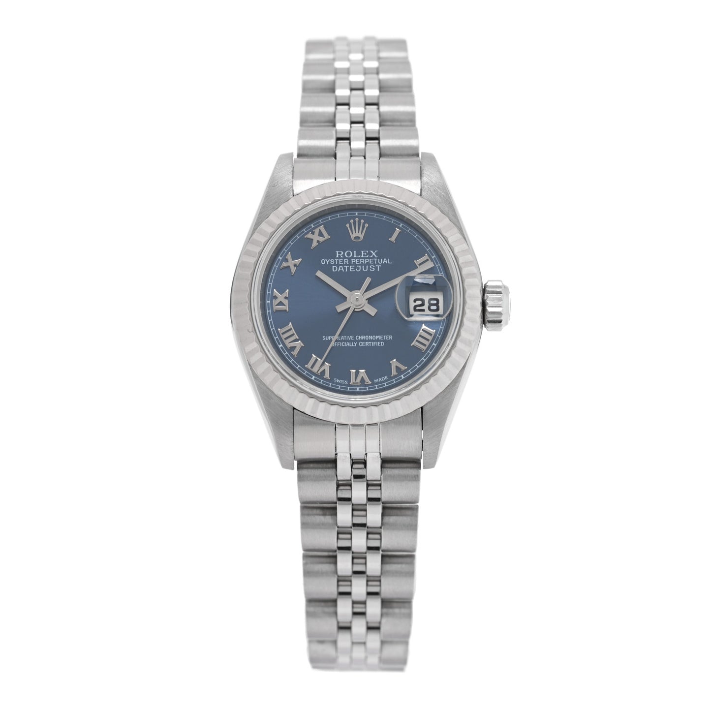 Stainless Steel 18K White Gold 26mm Oyster Perpetual Datejust Watch Blue Roman 79174