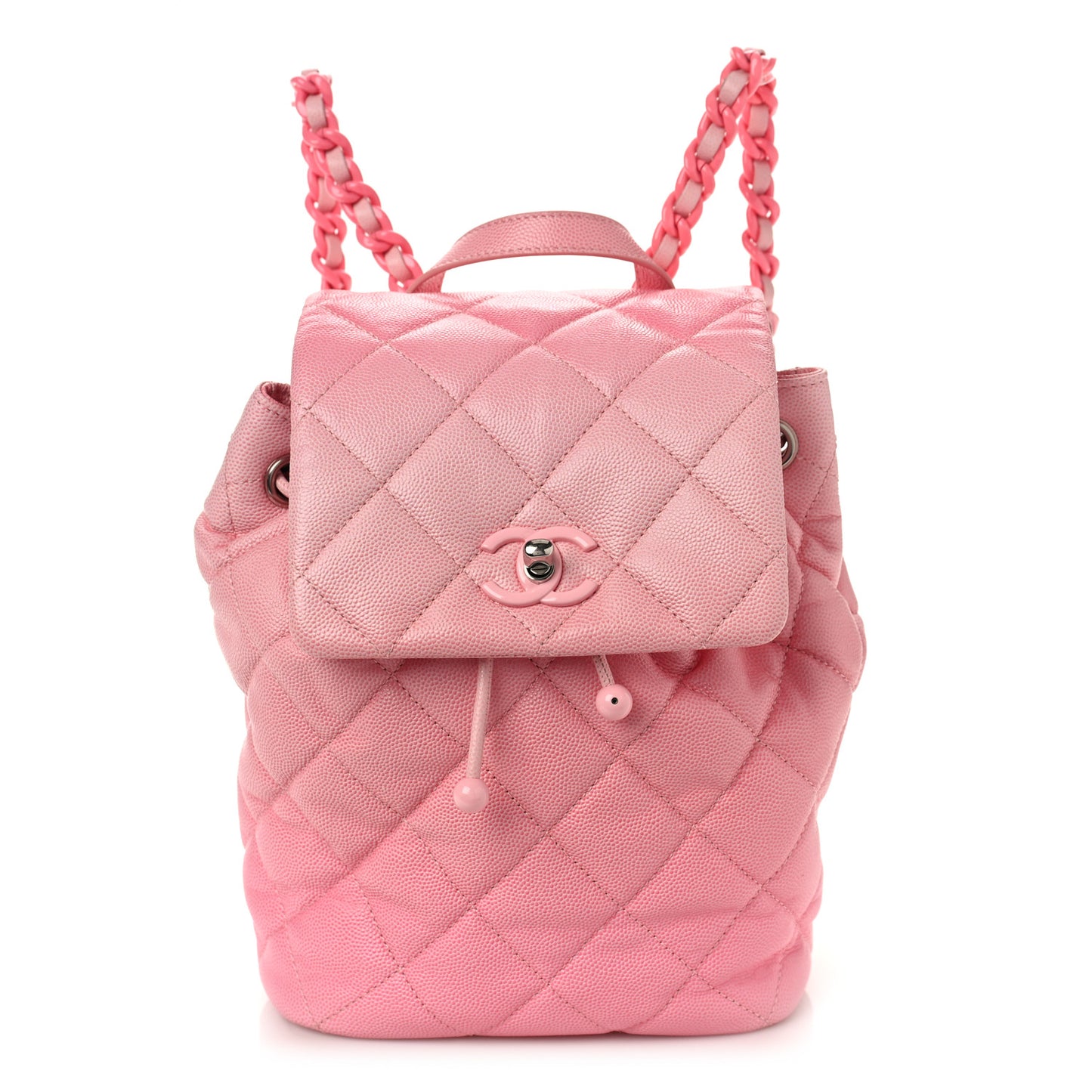 Shaded Caviar Quilted Lacquered CC My Everything Drawstring Backpack Pink