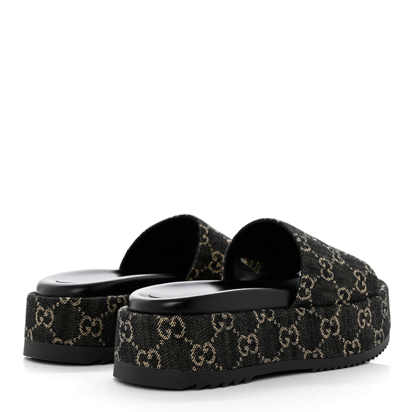 Jacquard Black Denim GG Monogram Angelina Platform 55mm Slide Sandals 36 Black Ivory