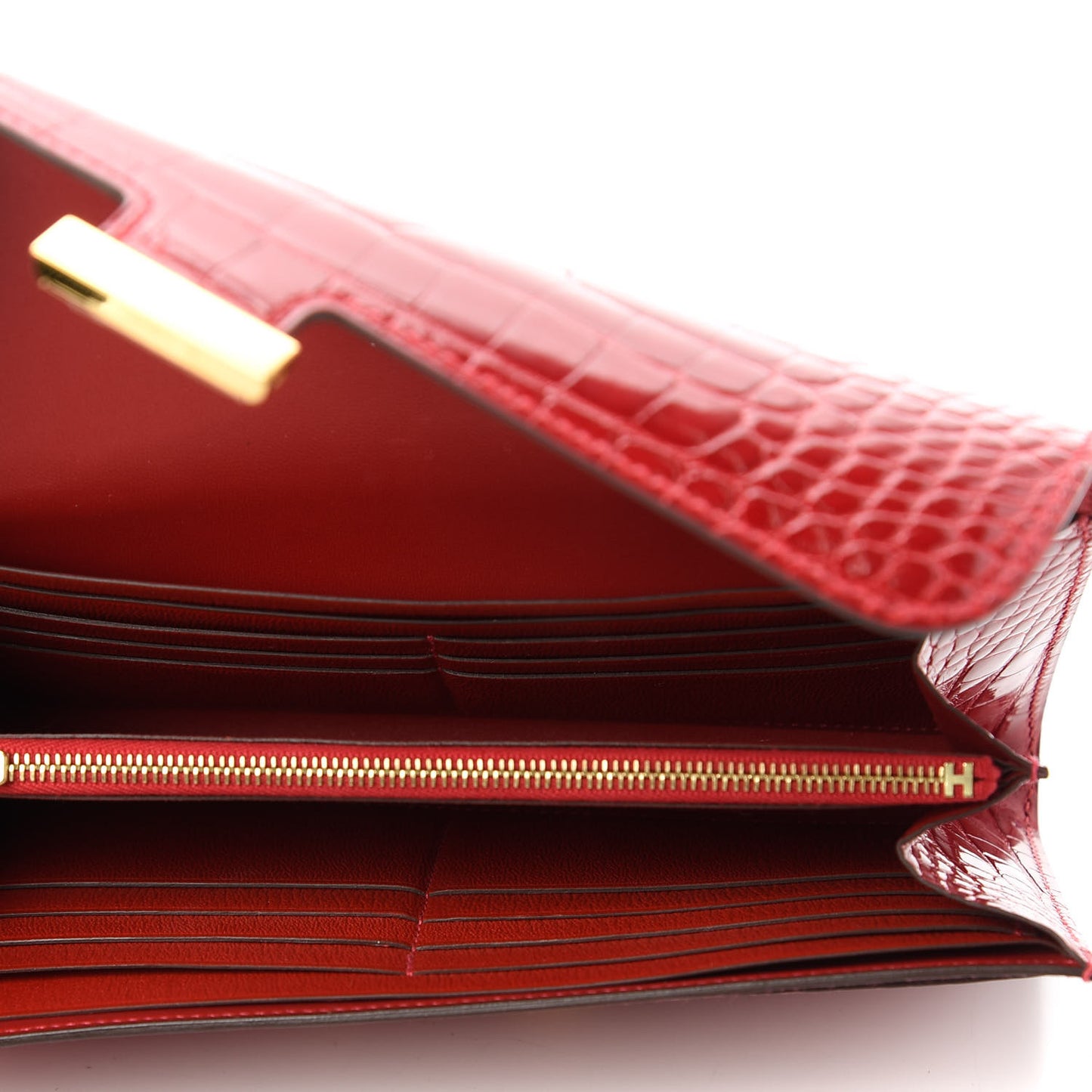 Shiny Alligator Constance Long Wallet Rouge Vif