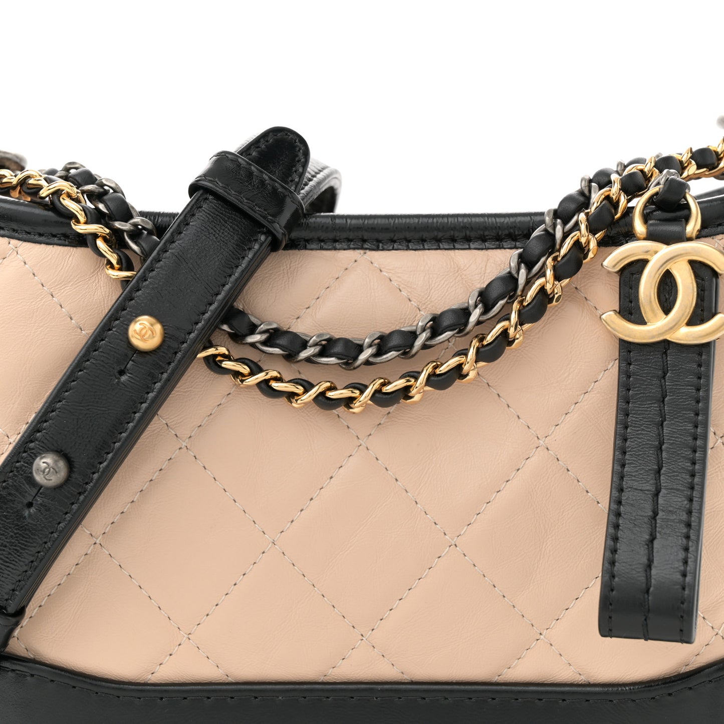 Aged Calfskin Quilted Small Gabrielle Hobo Beige Black