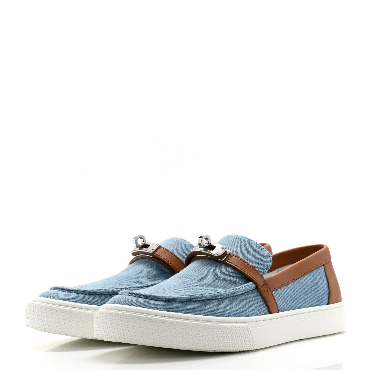 Denim Calfskin Womens Game Slip On Sneakers 39 Bleu Clair Gold