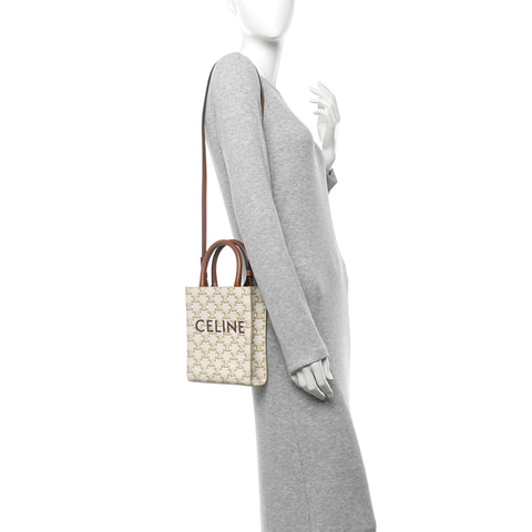 Triomphe Canvas Calfskin Mini Vertical Cabas White