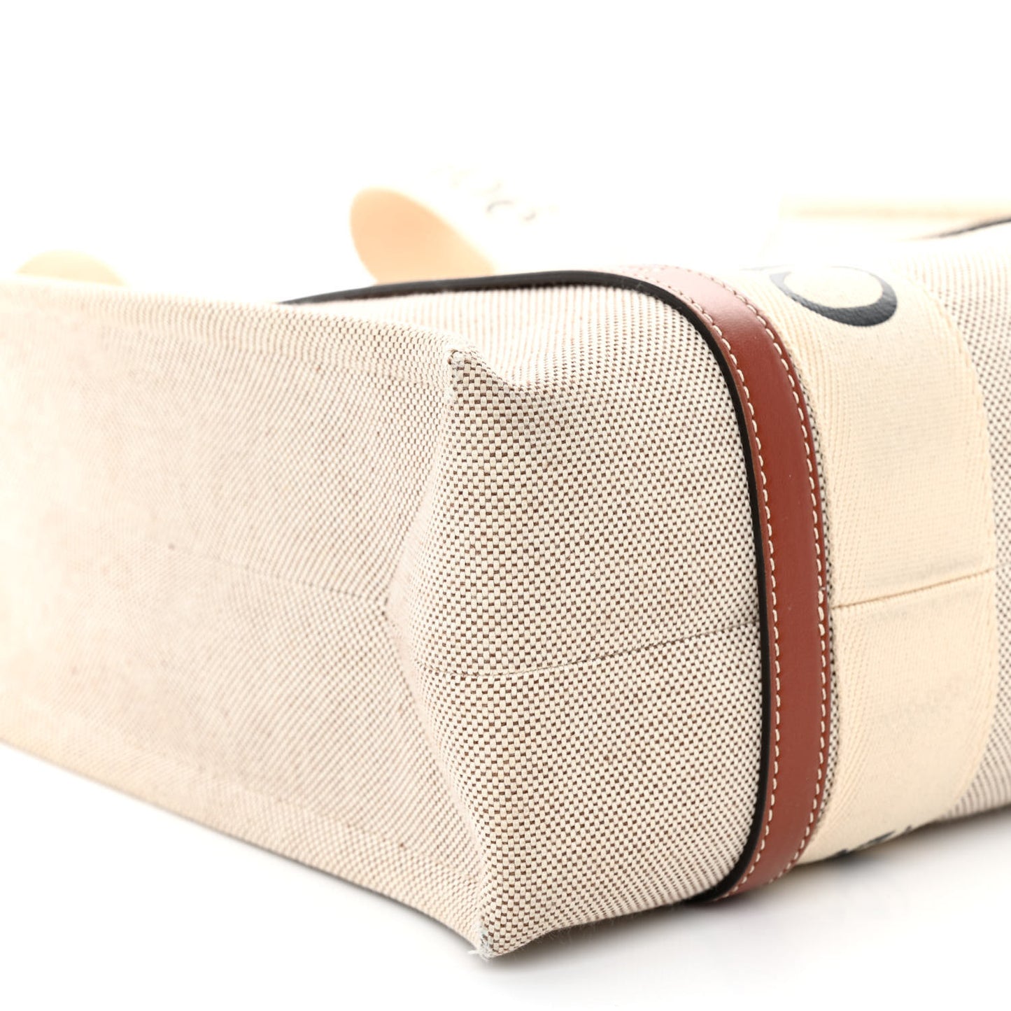 Cotton Calfskin Medium Woody Ribbon Tote White Brown