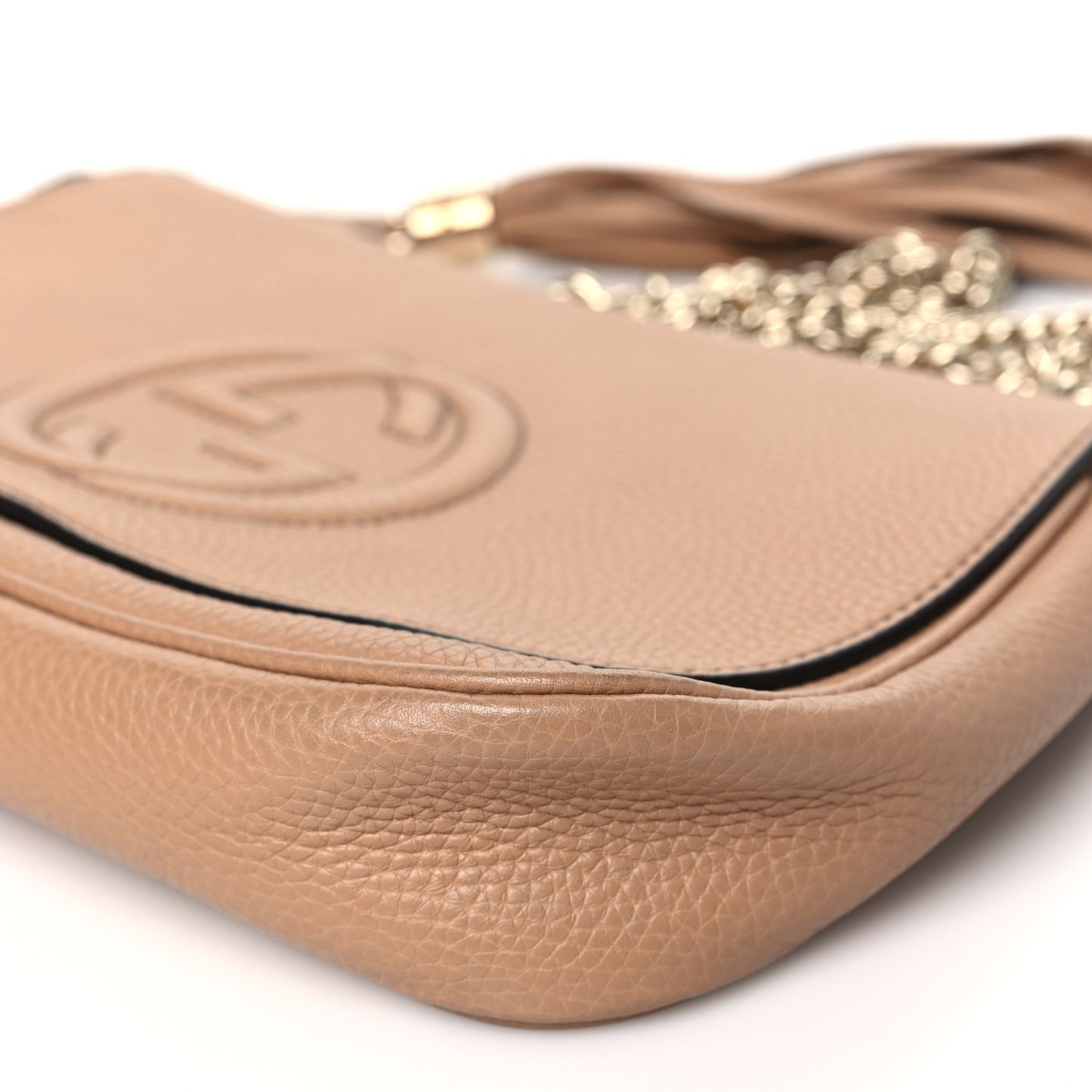 Pebbled Calfskin Medium Soho Flap Crossbody Camelia