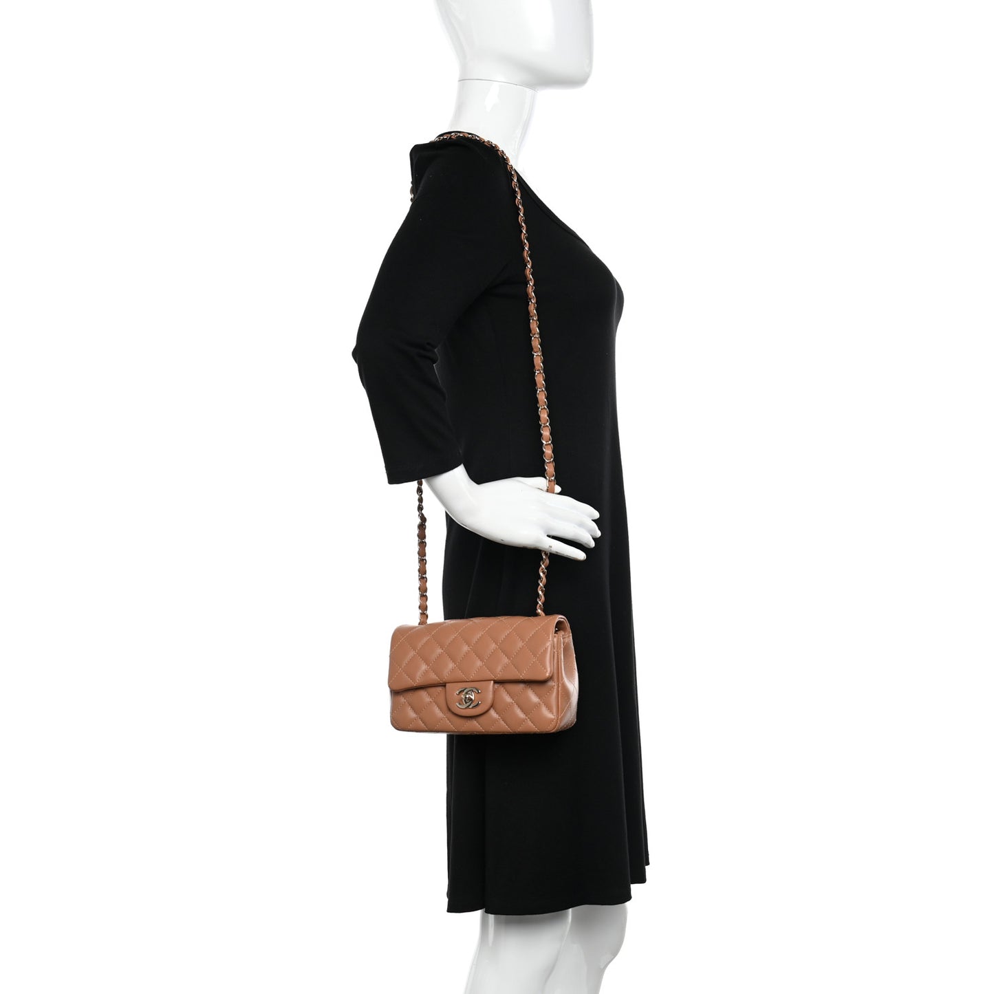 Lambskin Quilted Mini Rectangular Flap Brown