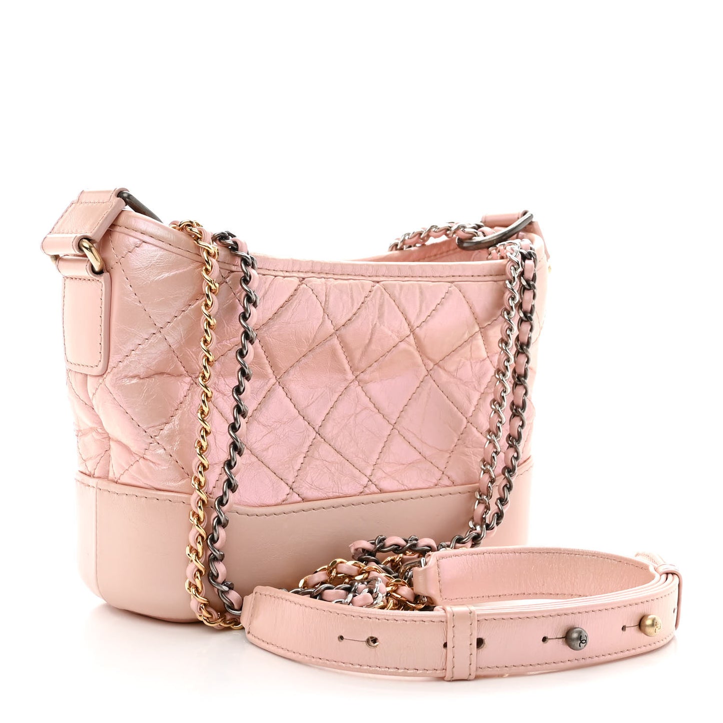 Iridescent Aged Calfskin Quilted Small Gabrielle Hobo Rose