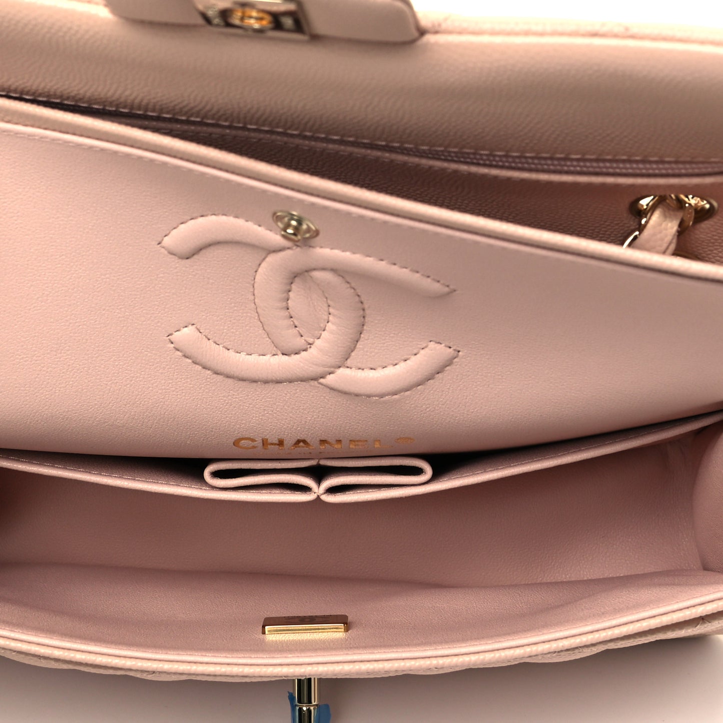 Caviar Quilted Small Double Flap Light Beige