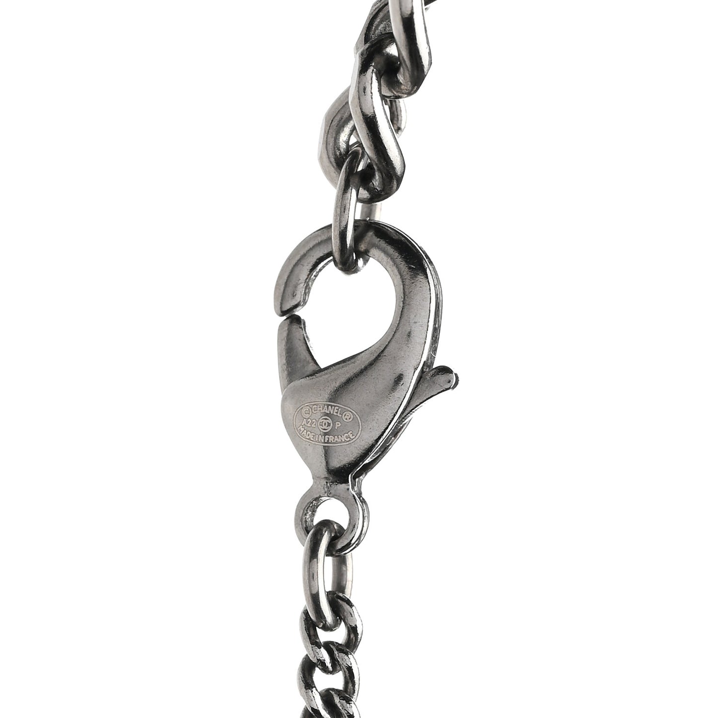CHA CC Chain Charm Necklace Silver White