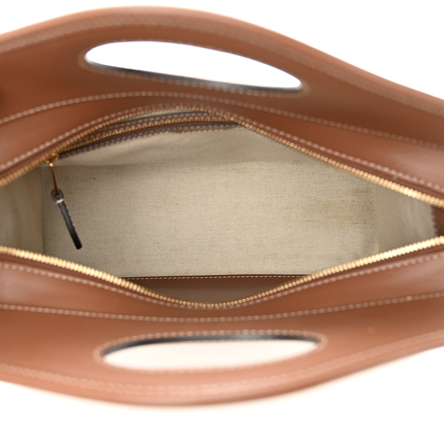 Canvas Smooth Calfskin Two Tone Small Pocket Bag Natural Malt Brown