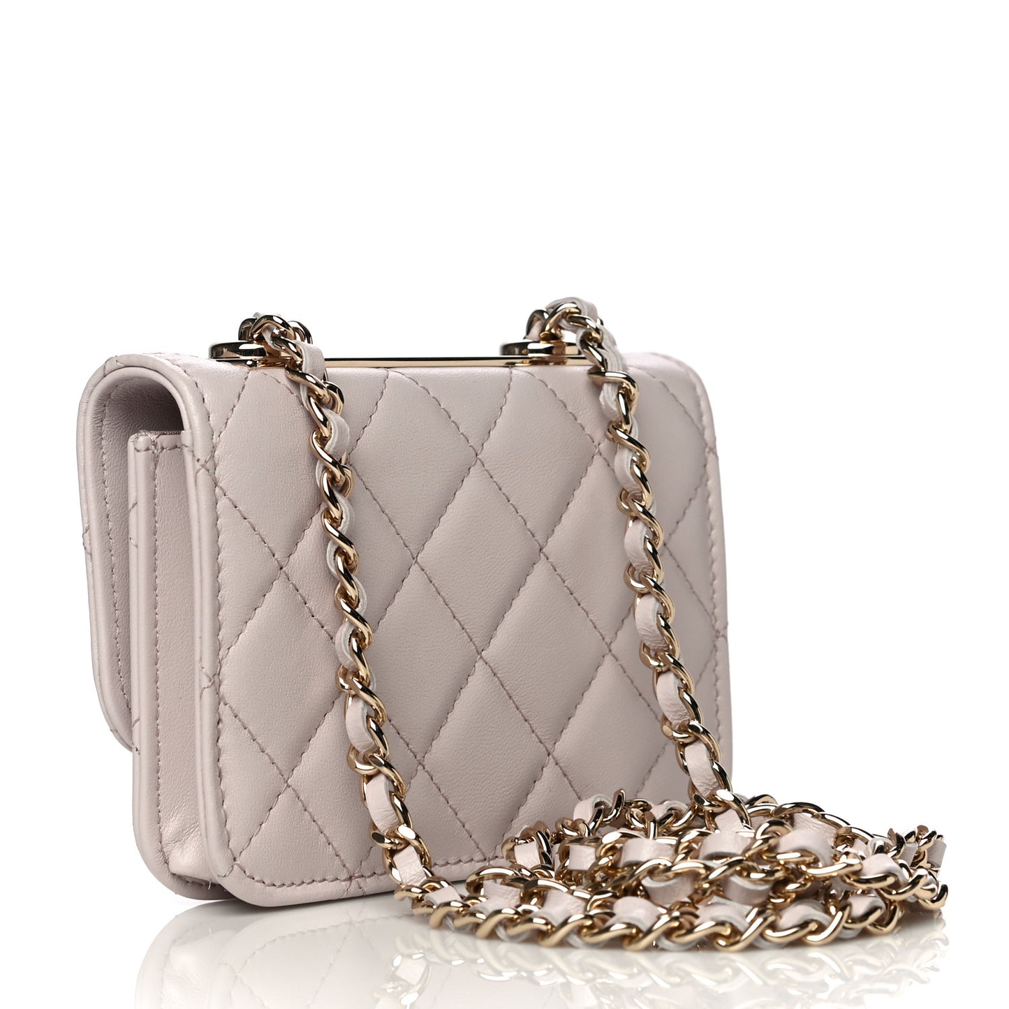 Lambskin Quilted Trendy CC Card Holder On Chain Light Pink