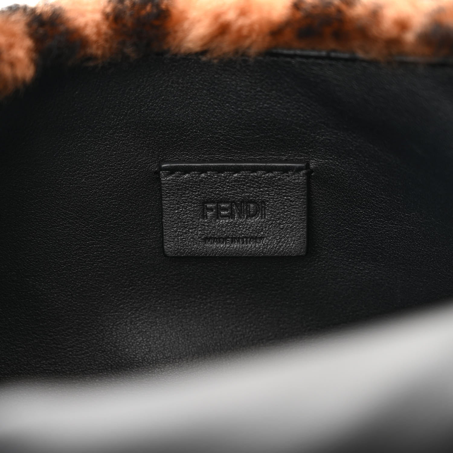 Fendi Shearling Vitello Dolce Macro FF 1974 Mini Baguette Tobacco Black 6 of 11