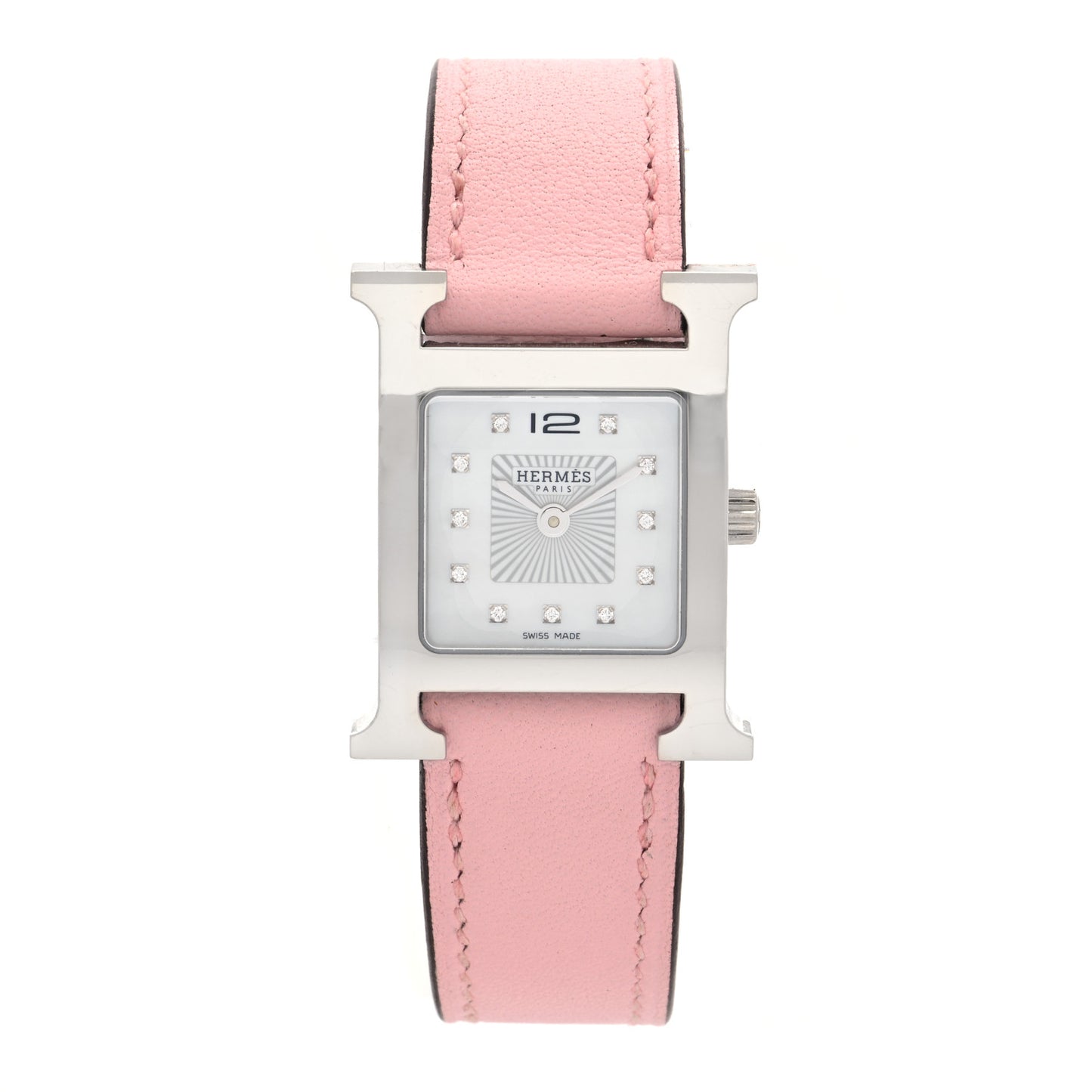 Stainless Steel Swift Diamond Mother of Pearl 21mm Heure H Hour Quartz Watch Rose Sakura