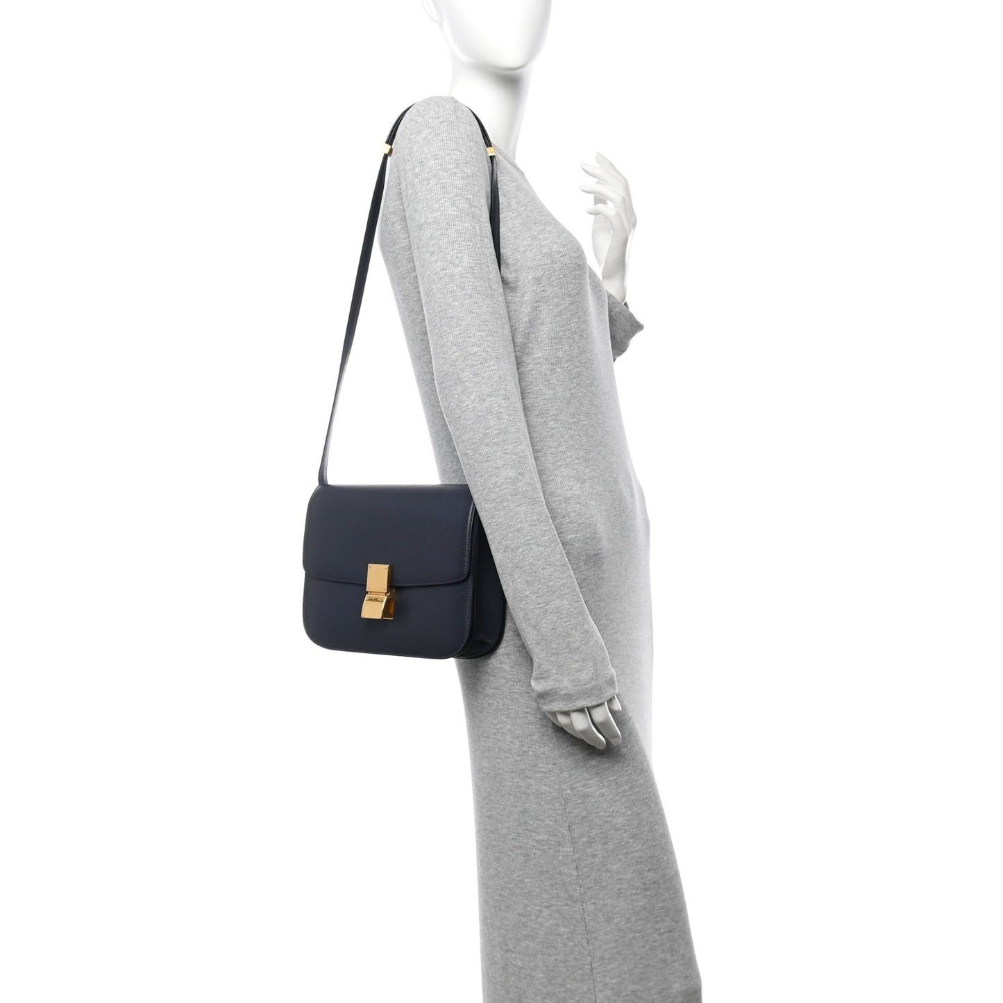 Liege Calfskin Medium Classic Box Flap Bag Dark Blue