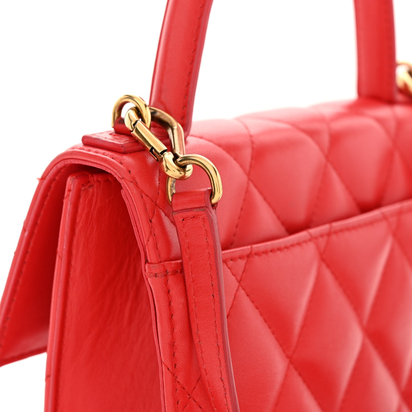 Nappa Calfskin Quilted XS Sharp Top Handle Bag Bright Red