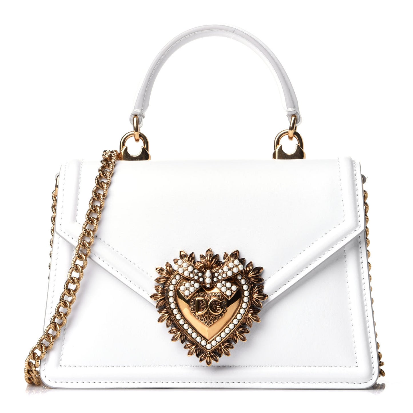 Smooth Calfskin Small Devotion Envelope Top Handle Bag White