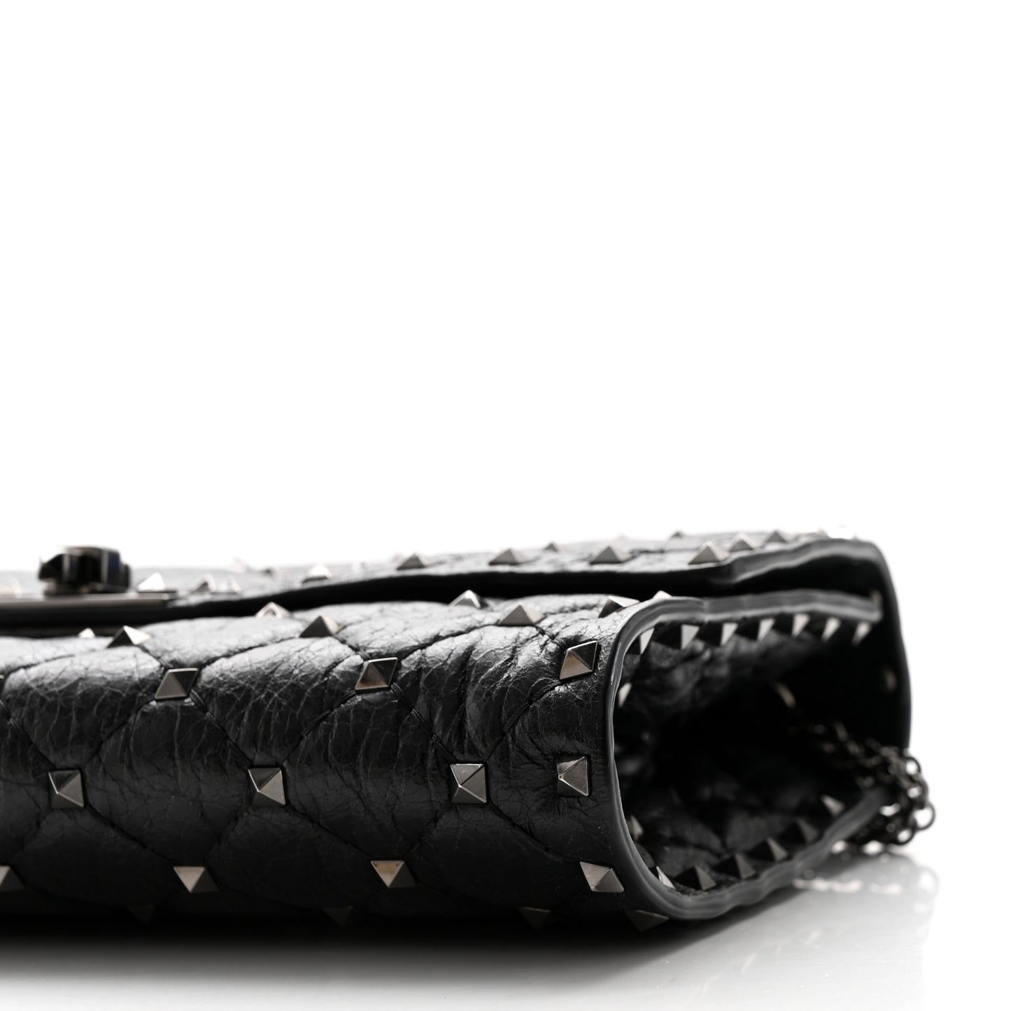 Craquele Nappa Rockstud Spike Wallet on Chain Black