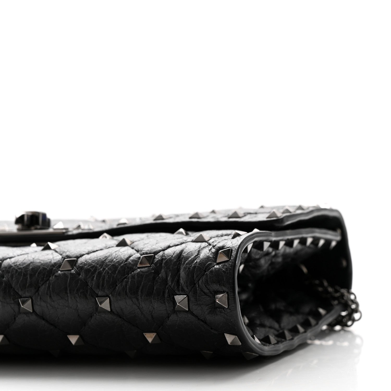 Valentino Garavani Craquele Nappa Rockstud Spike Wallet on Chain Black 9 of 10