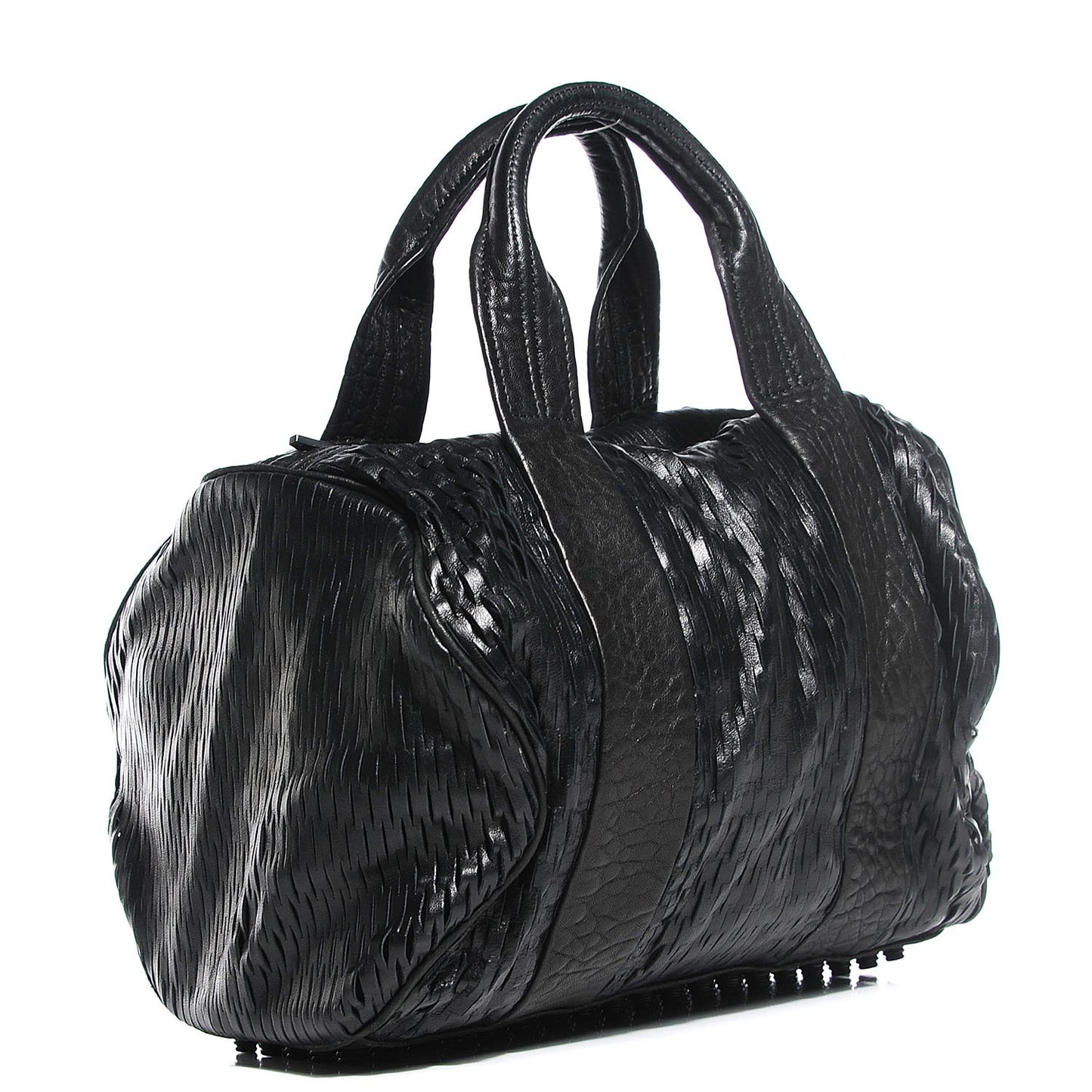Leather Laser Cut Rocco Duffel Black Black Nickel Hardware