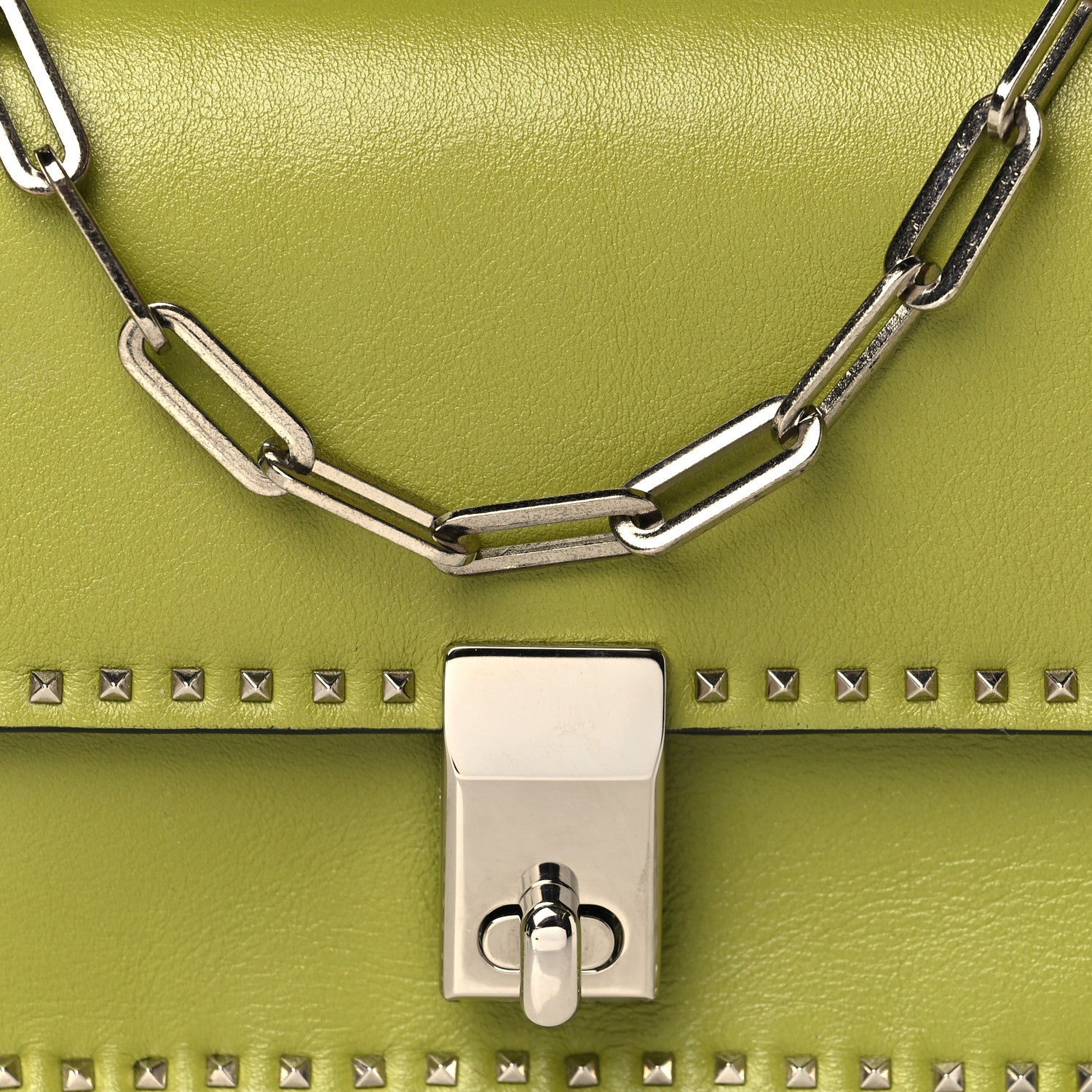 Valentino Garavani Vitello Rockstud Turn Lock Chain Clutch Deep Clover 6 of 9