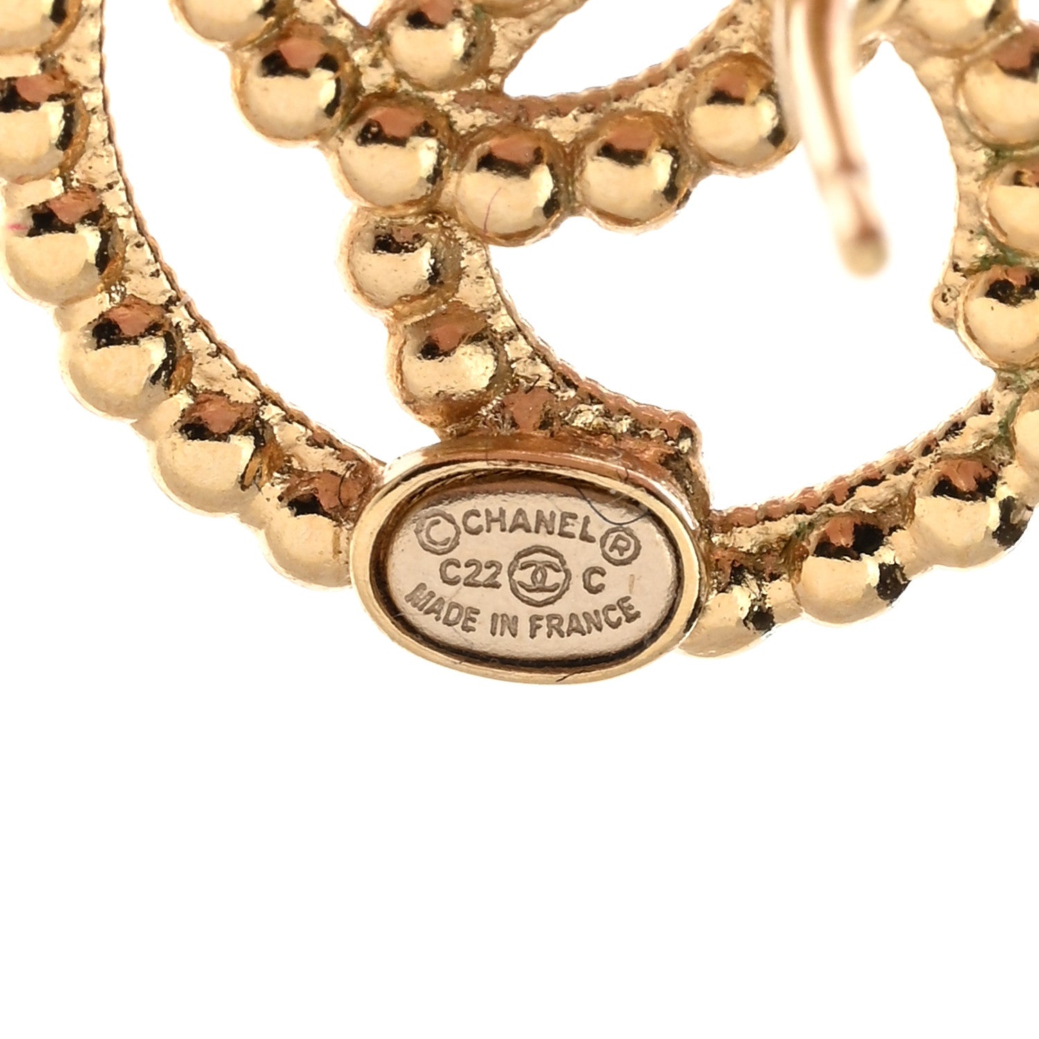 Chanel Metal Bead Round CC Stud Earrings Gold 3 of 4