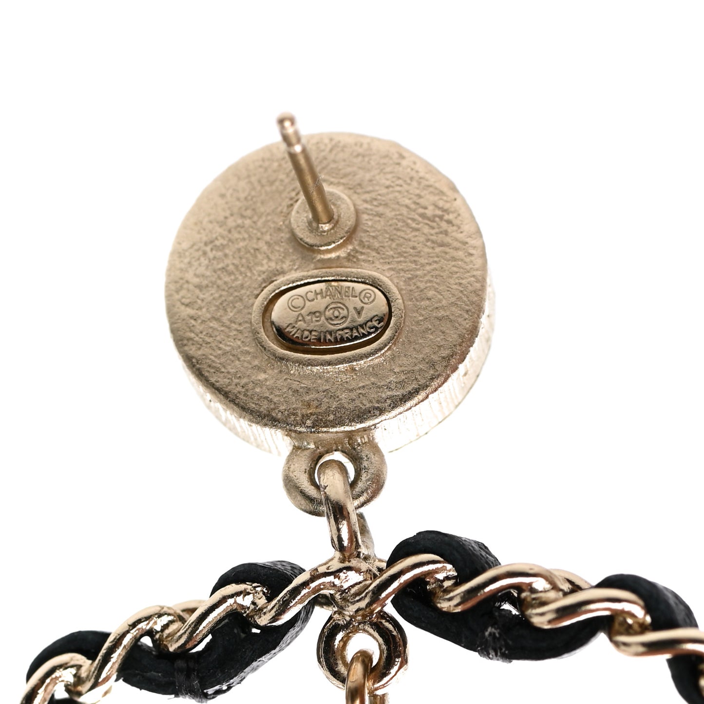 Lambskin Crystal Pearl CC Chain Hoop Earrings Gold Black
