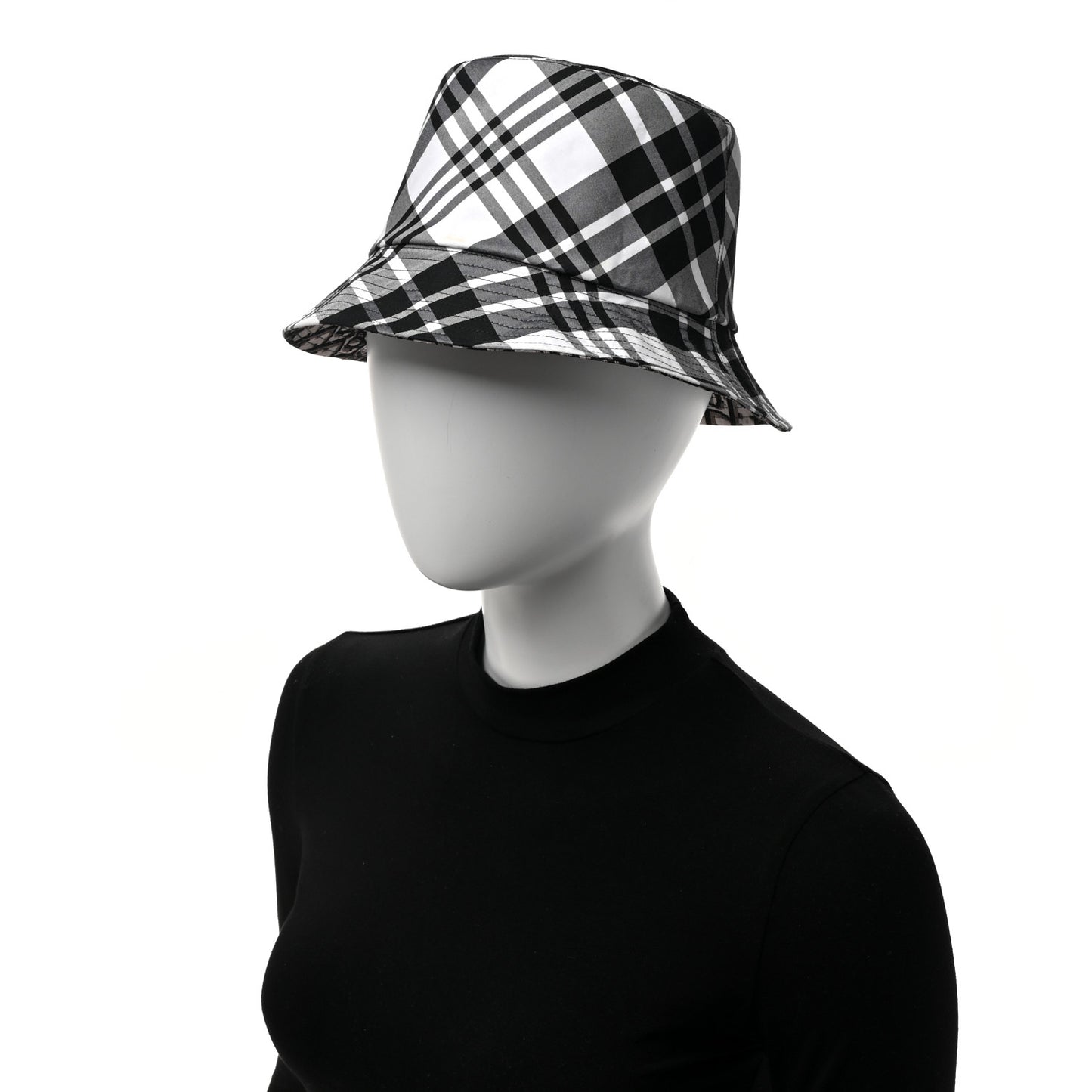 Oblique Plaid Reversible Teddy-D Brim Bucket Hat Black White