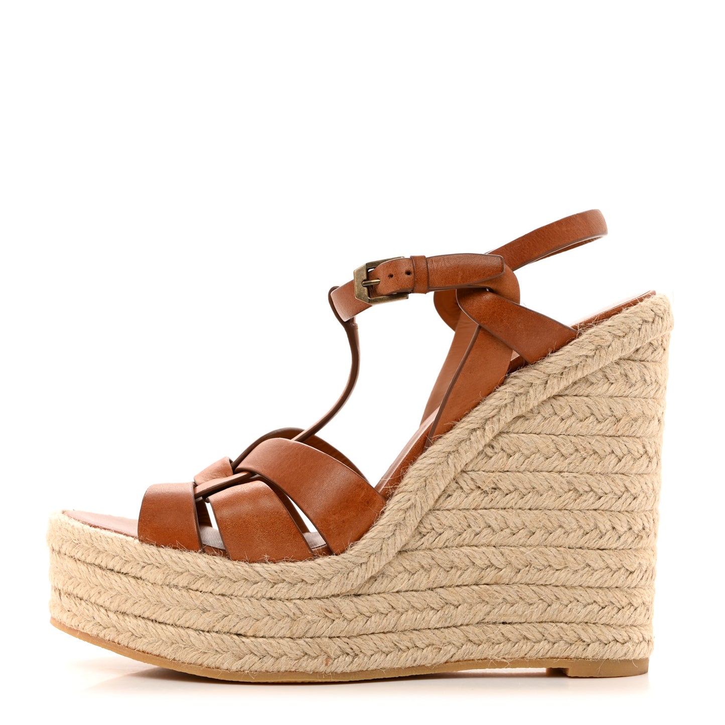 Calfskin 85 Platform Espadrille Wedge Sandals 39.5 Brown