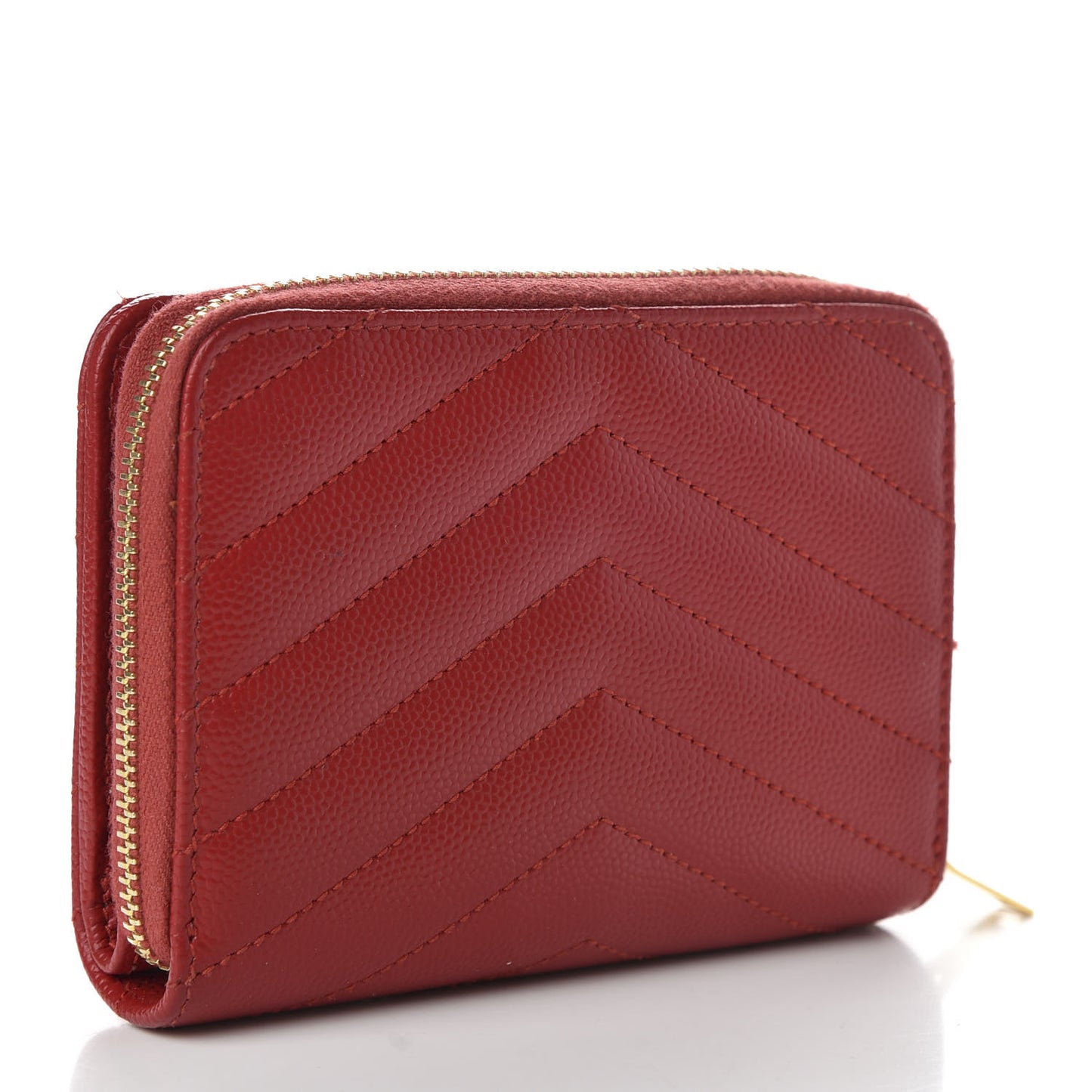 Grain De Poudre Matelasse Chevron Monogram Compact Zip Around Wallet Red