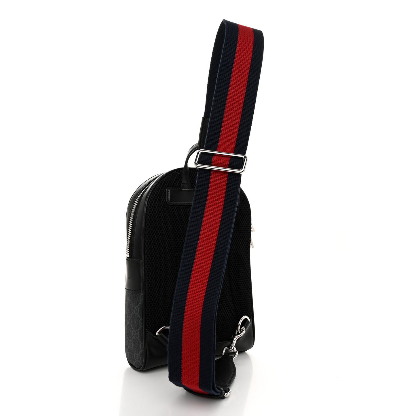 GG Supreme Monogram Calfskin Web Sling Backpack Black Grey