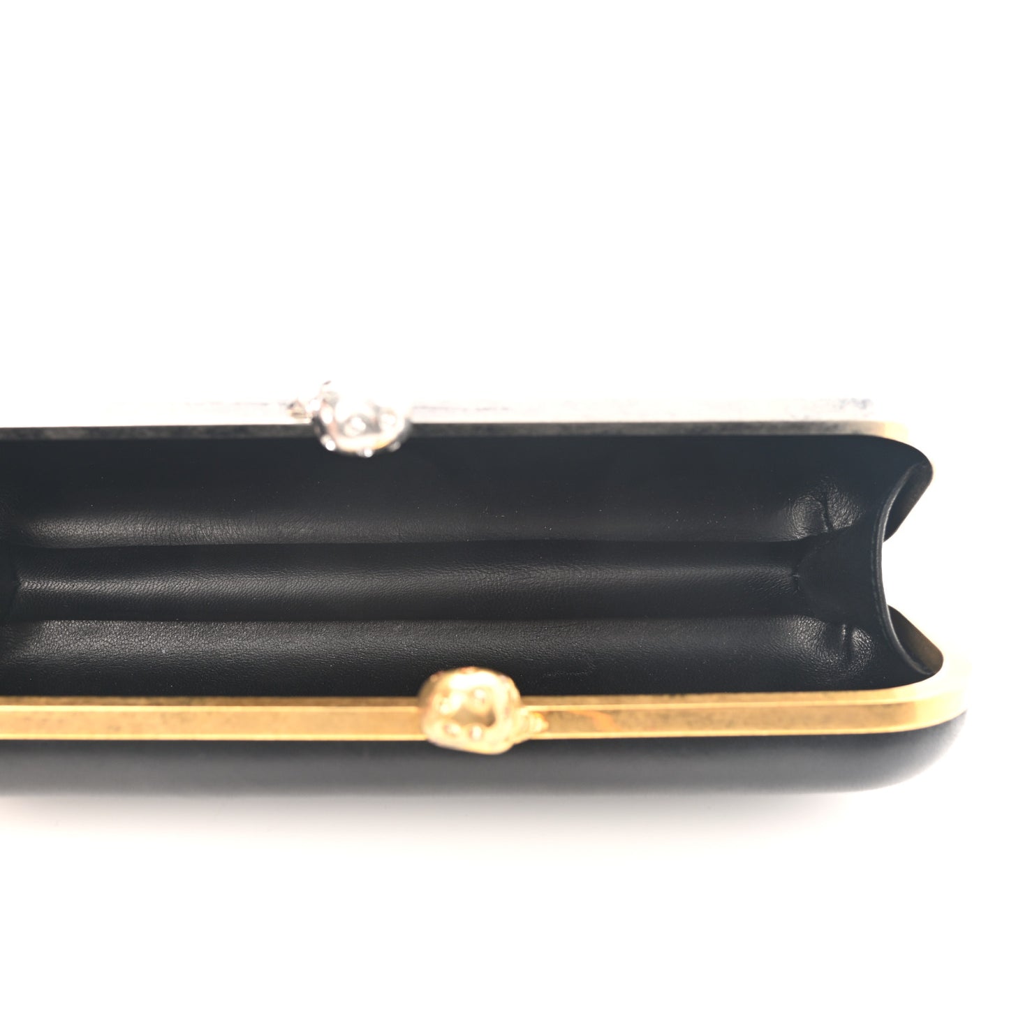 Lambskin Twin Skull Box Clutch White Black