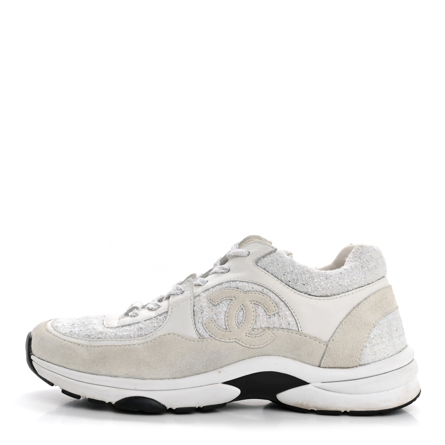 Painted Iridescent Cotton Tweed Suede Calfskin Womens CC Sneakers 39.5 White Silver Multicolor