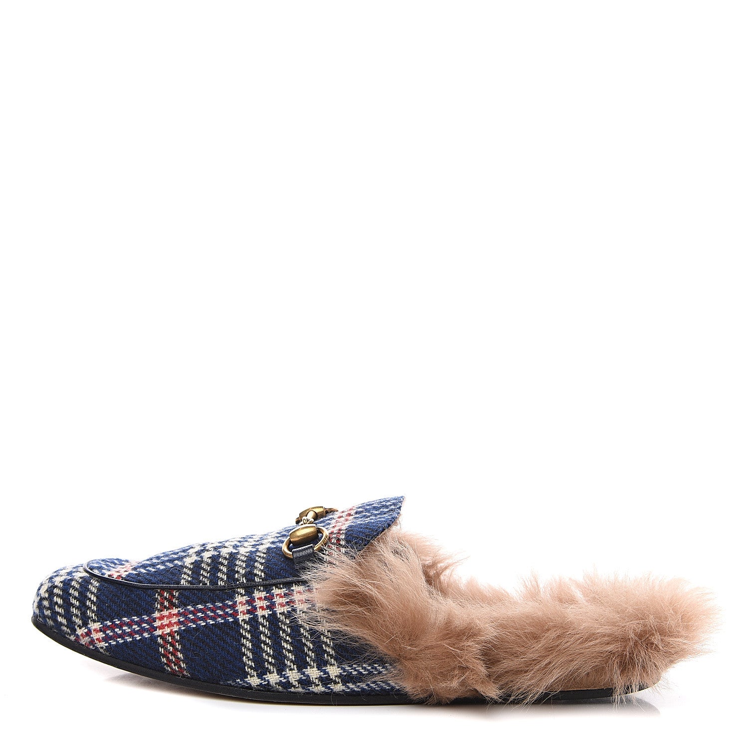 Gucci Tartan Fur Mens Princetown Slippers 9 Blue 545611 – FASHIONPHILE