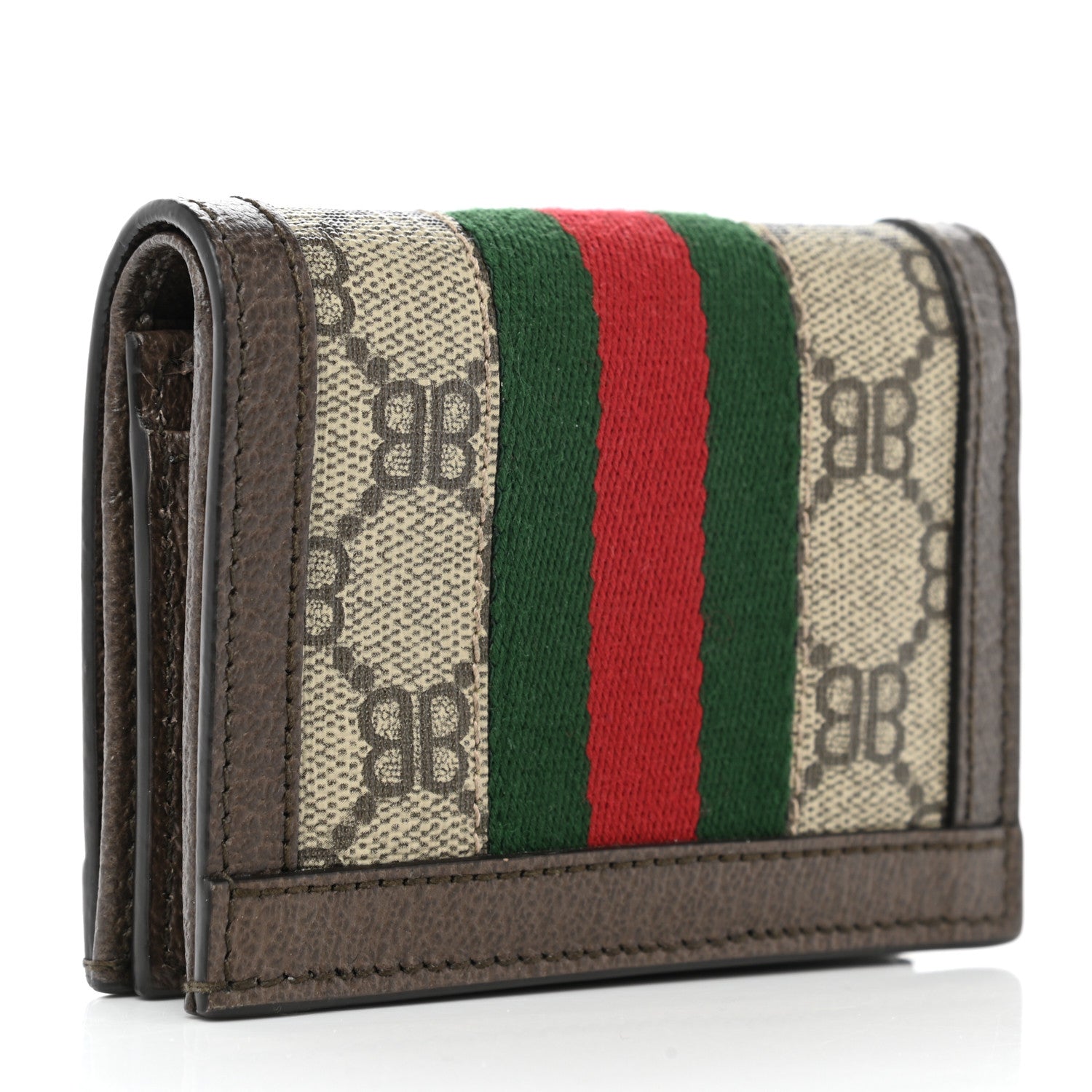 Gucci X BALENCIAGA BB Supreme Monogram Textured Dollar Calfskin Web Ophidia Card Case Wallet Beige Ebony New Acero 3 of 9