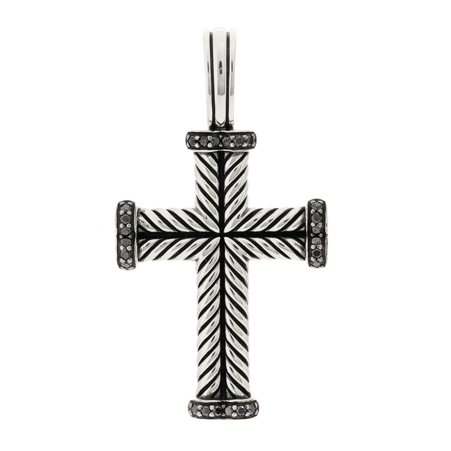 Sterling Silver Black Diamond Mens Chevron Cross Pendant