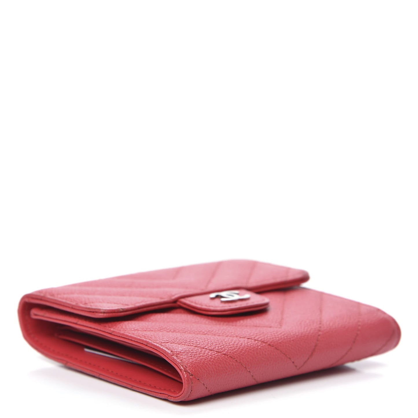 Caviar Chevron Quilted Compact Flap Wallet Red