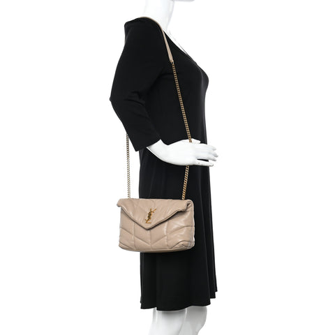 Lambskin Quilted Toy Loulou Puffer Monogram Chain Satchel Dark Beige