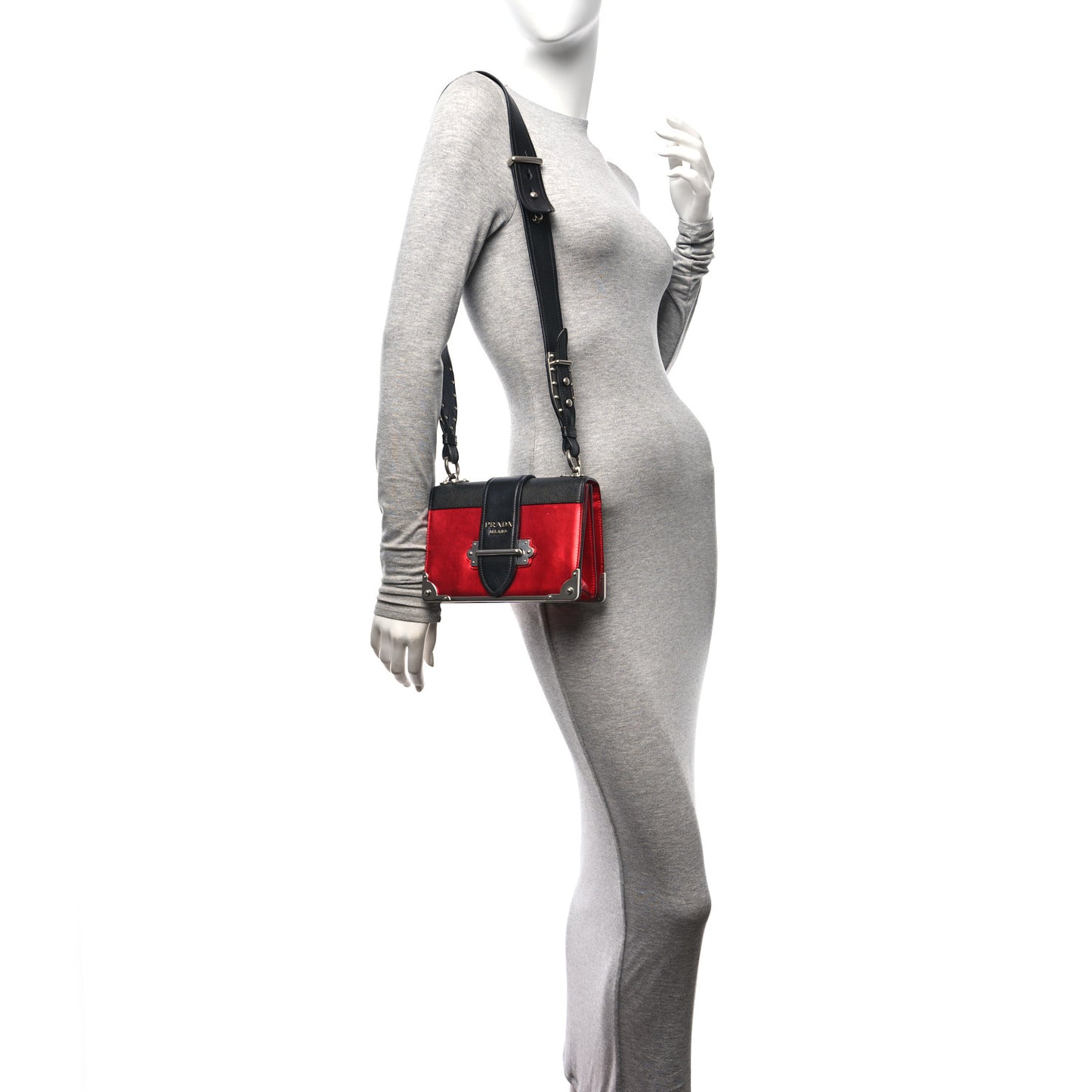 Metallic Vitello Saffiano Cahier Bag Red Black