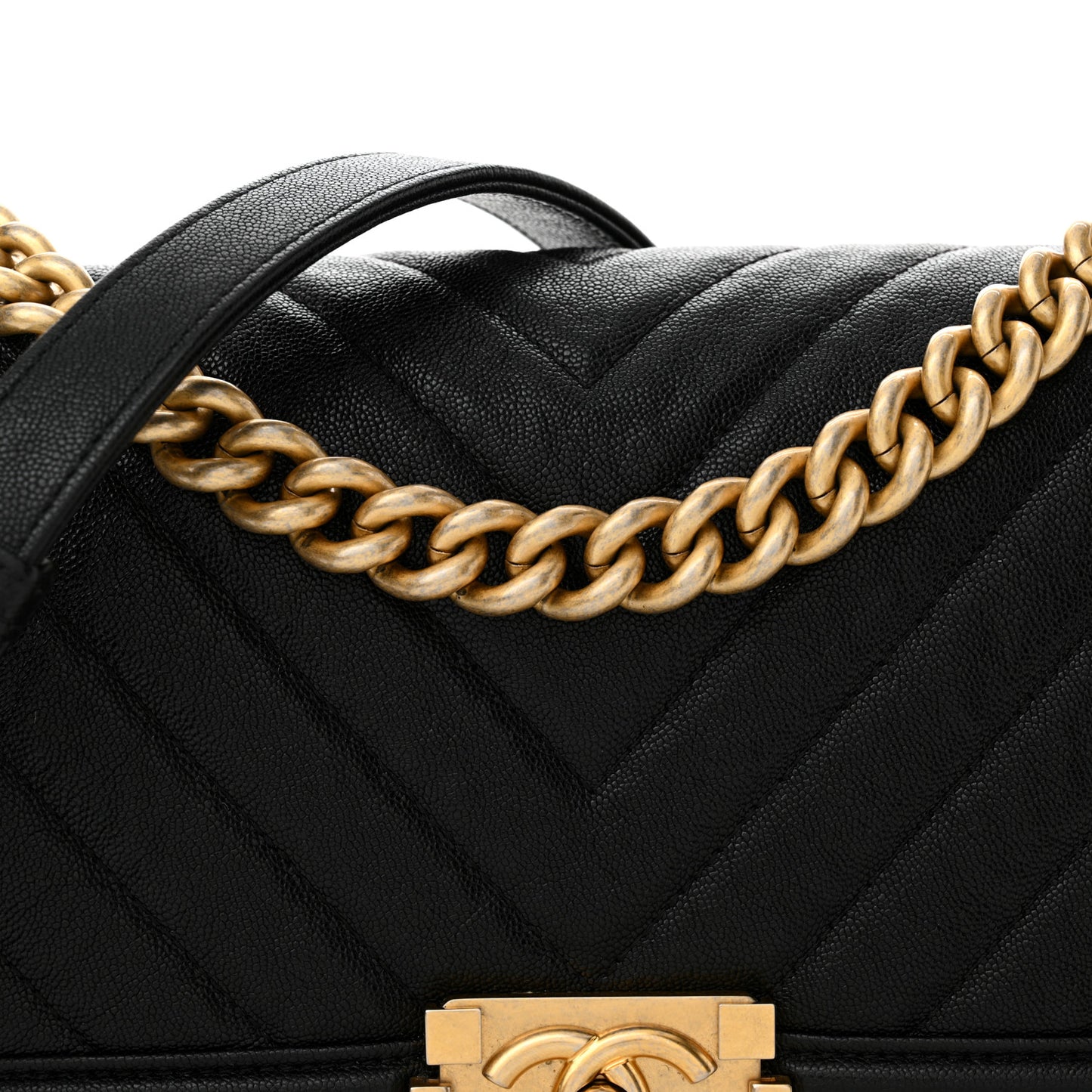 Caviar Chevron Quilted Medium Boy Flap Black