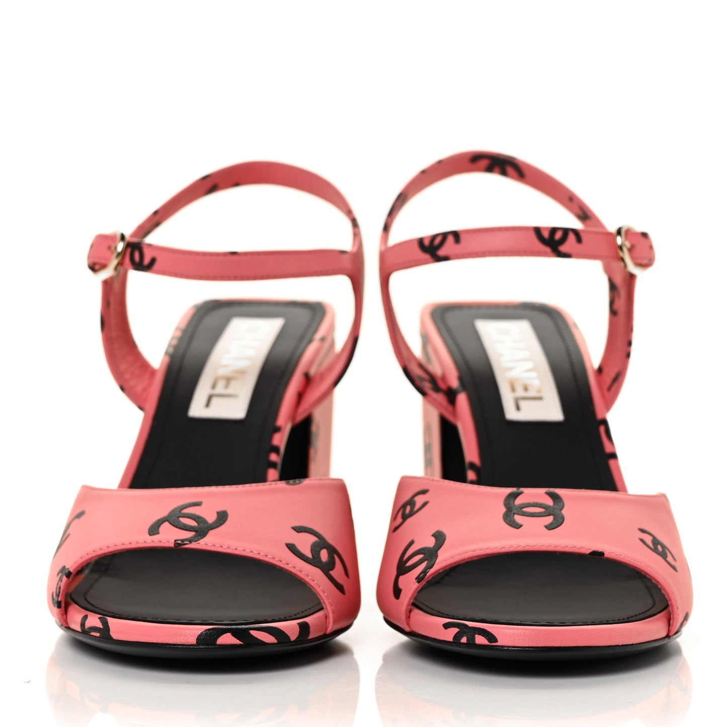Lambskin Printed CC Sandals 39.5 Pink Black