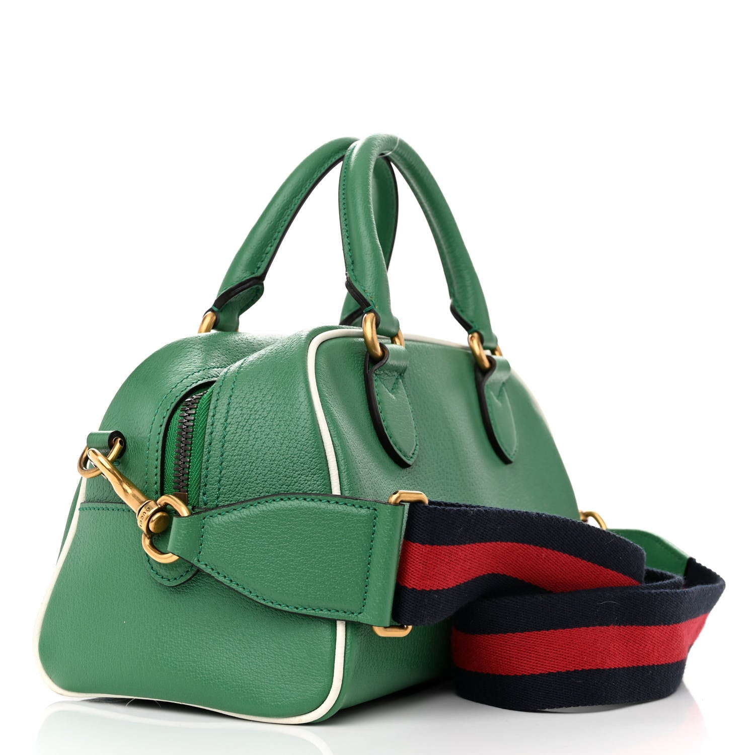 Gucci X ADIDAS Textured Dollar Calfskin Web Trefoil Logo Embossed Mini Bowling Bag New Shamarock Off White 3 of 13