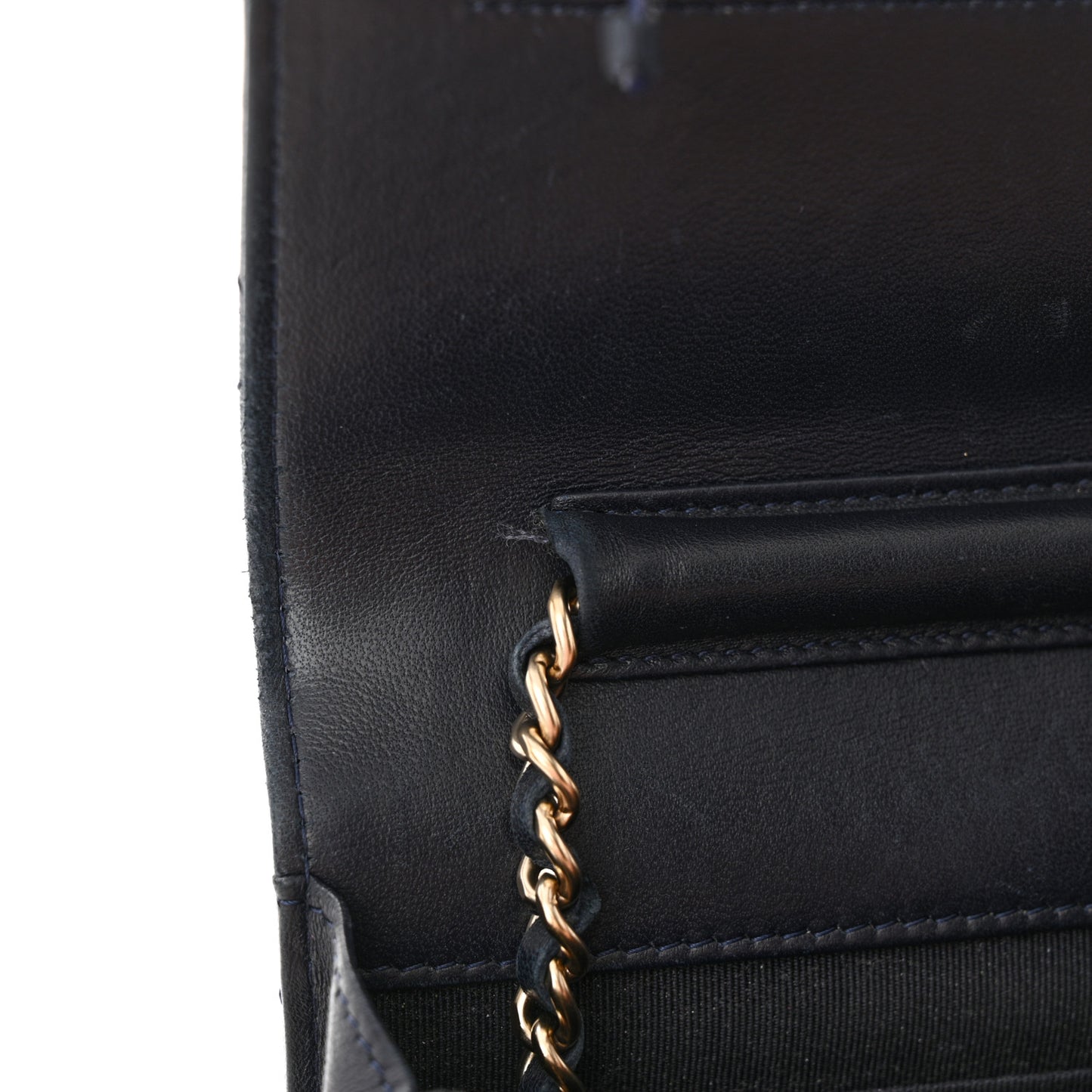 Lambskin Quilted Wallet On Chain WOC Navy Blue