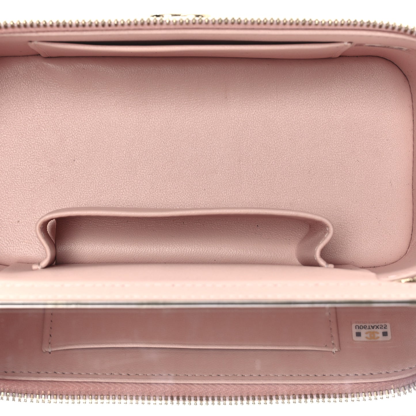 Shiny Lambskin Quilted Top Handle Vanity Case With Chain Pink