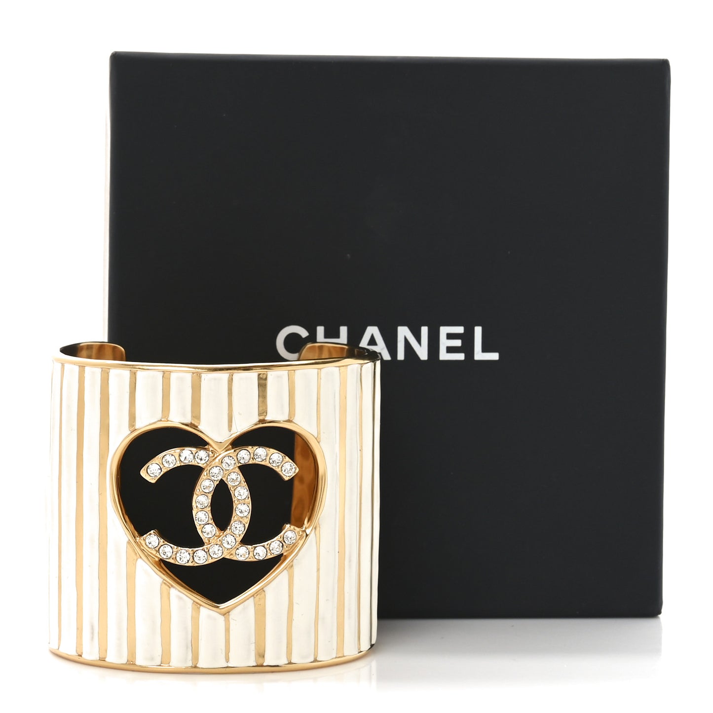 Crystal Heart CC Cuff Bracelet S Gold White