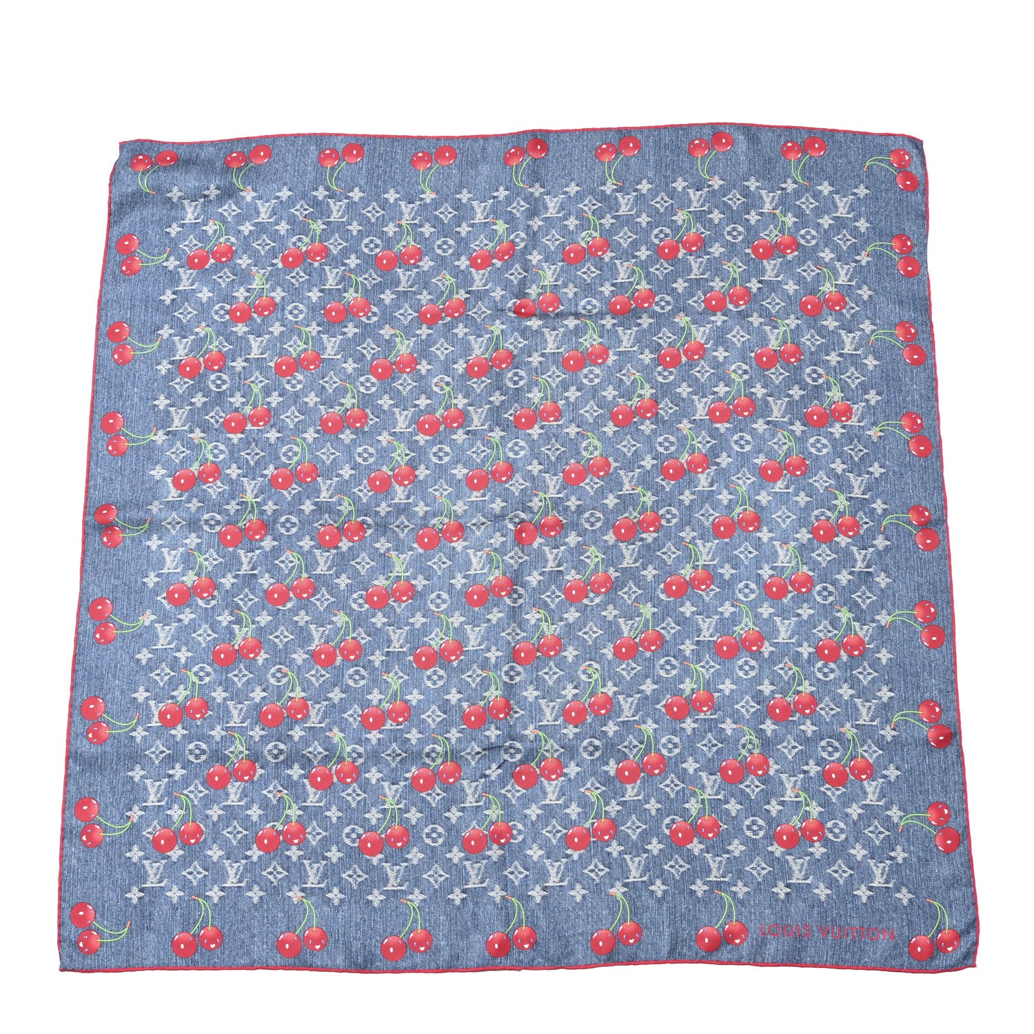 Louis Vuitton LV X TM Silk Monogram Cerises Square Scarf 90 Denim