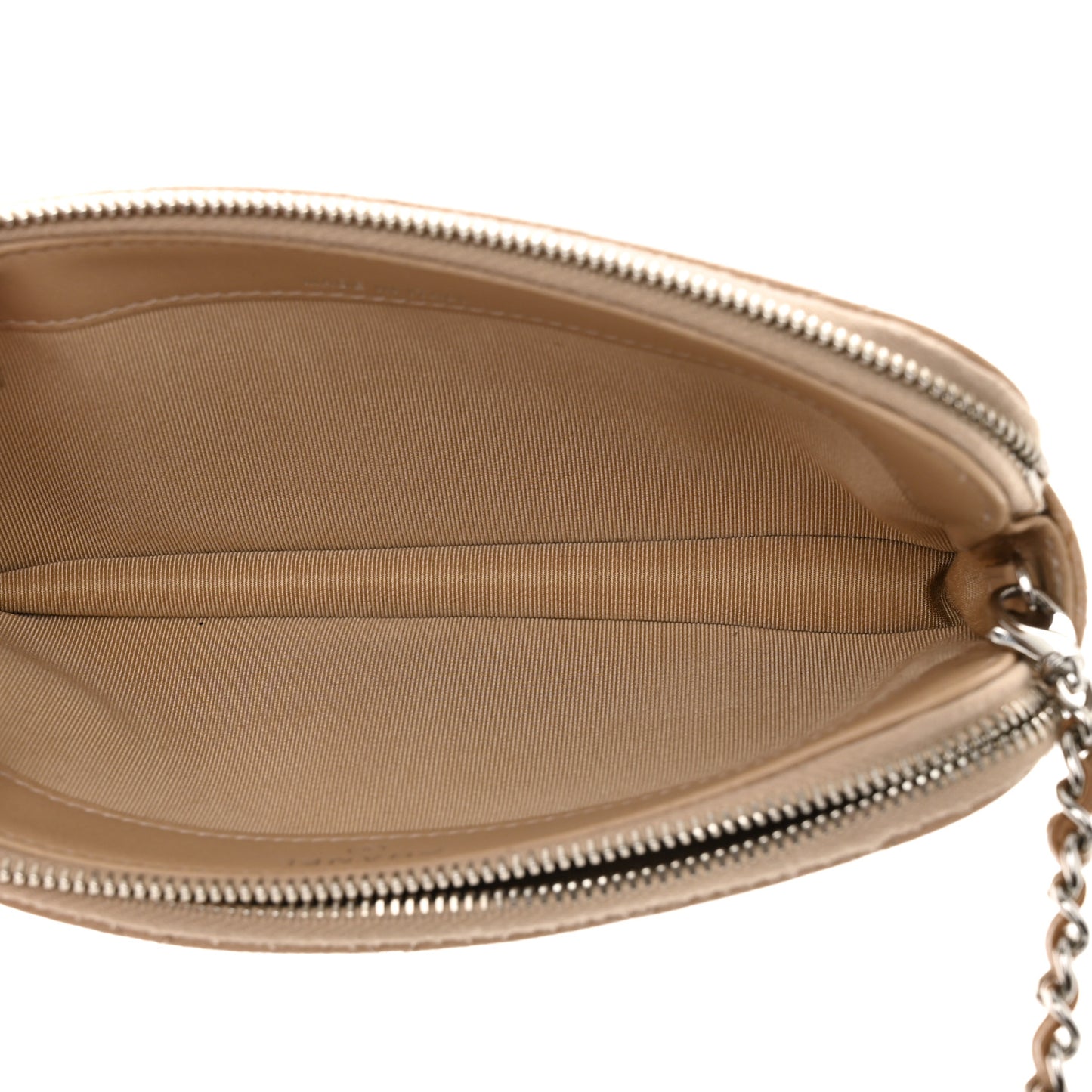 Iridescent Caviar Quilted Small Clutch With Chain Beige