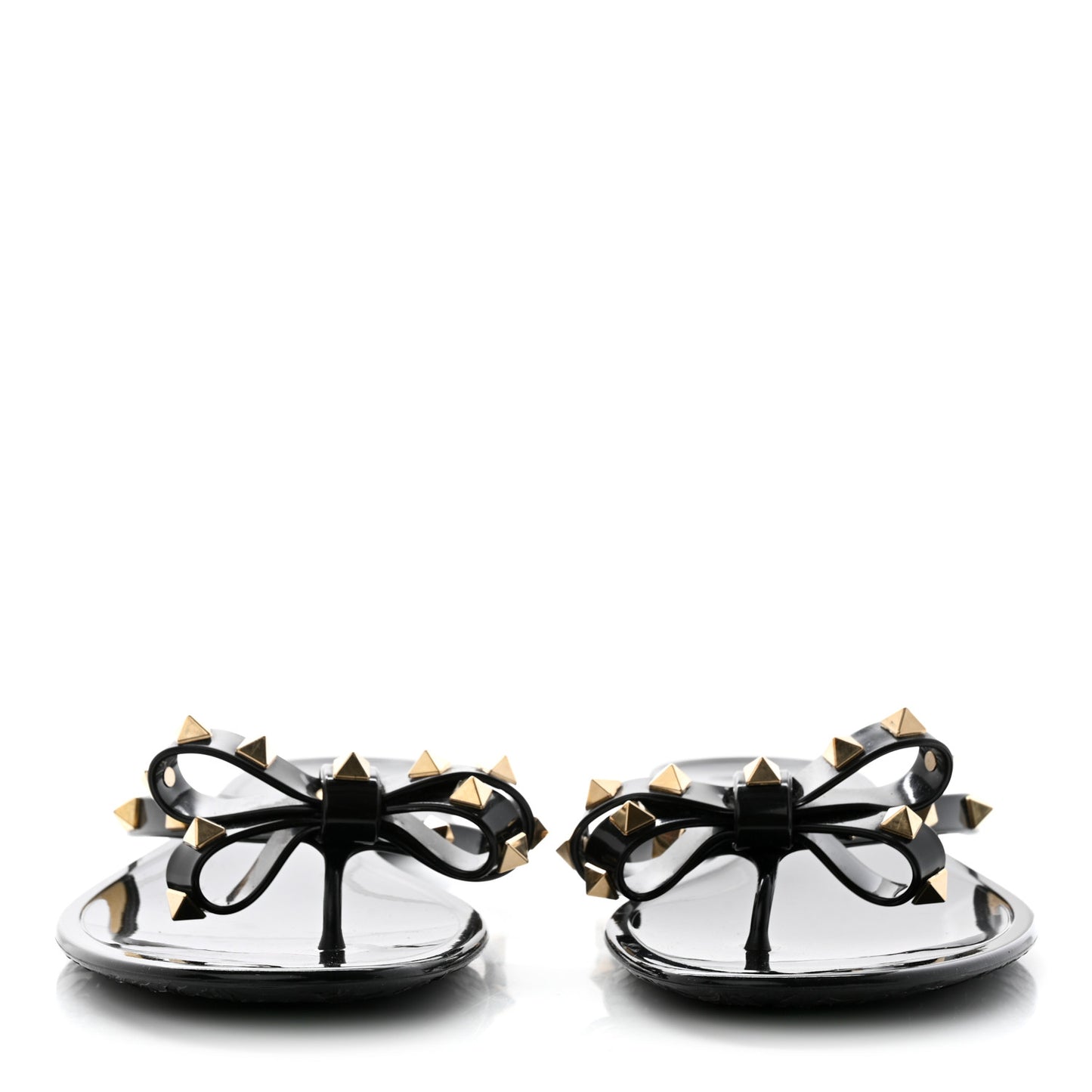 PVC Jelly Rockstud Bow Thong Sandals 41 Black