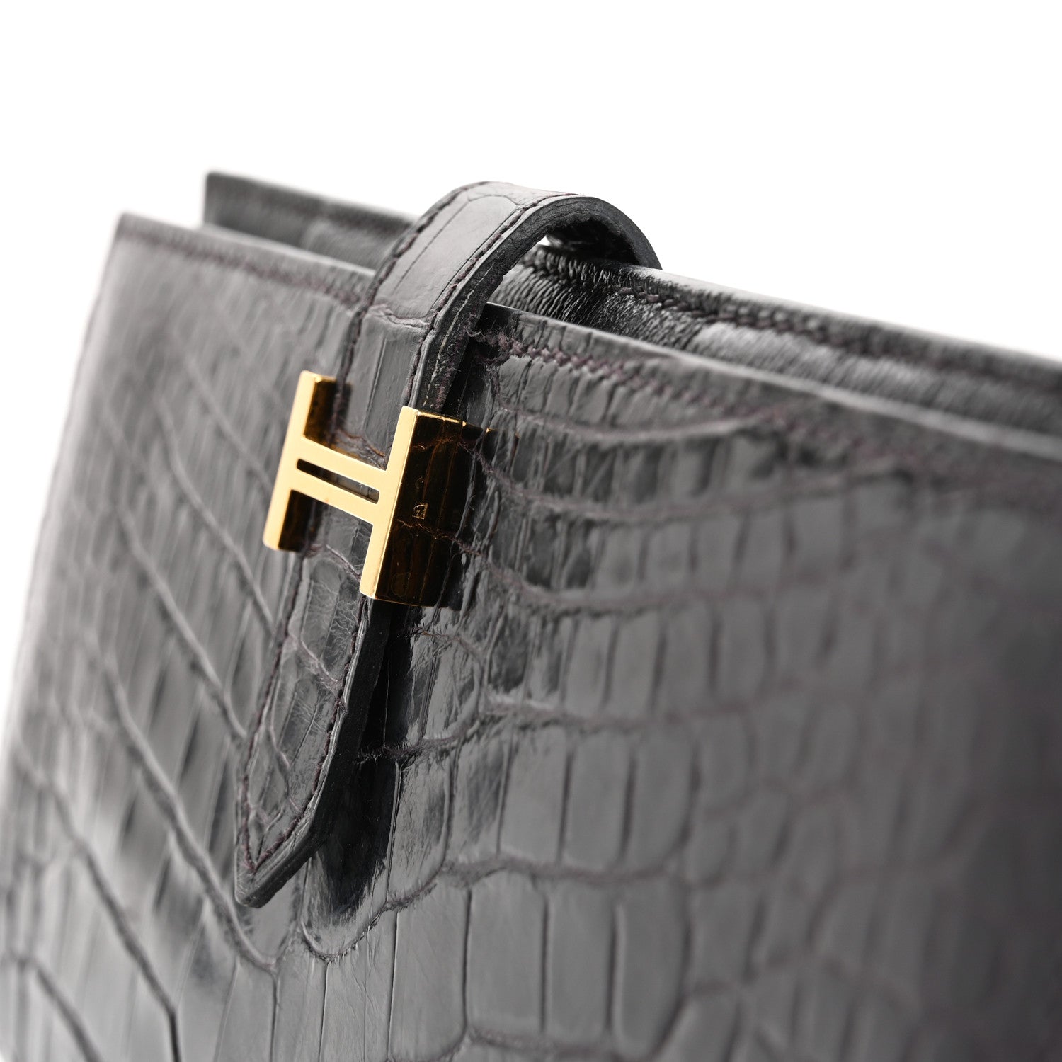 Hermes Shiny Alligator Bearn Gusset Wallet Aubergine 11 of 12