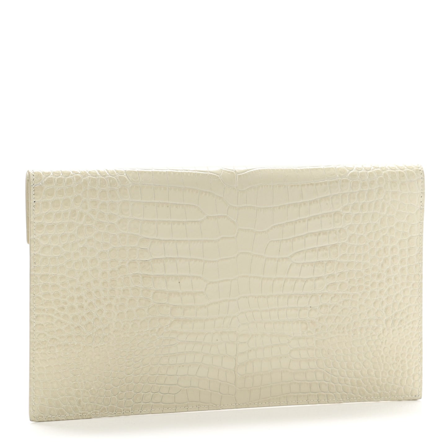 Calfskin Crocodile Embossed Uptown Monogram Pouch Crema Soft