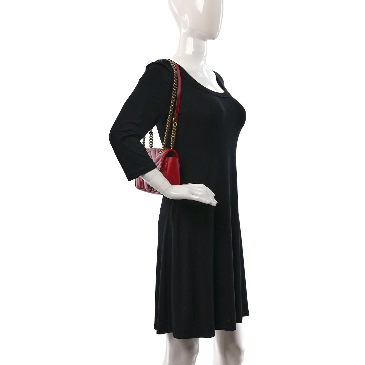 Calfskin Matelasse Mini GG Marmont Shoulder Bag Hibiscus Red